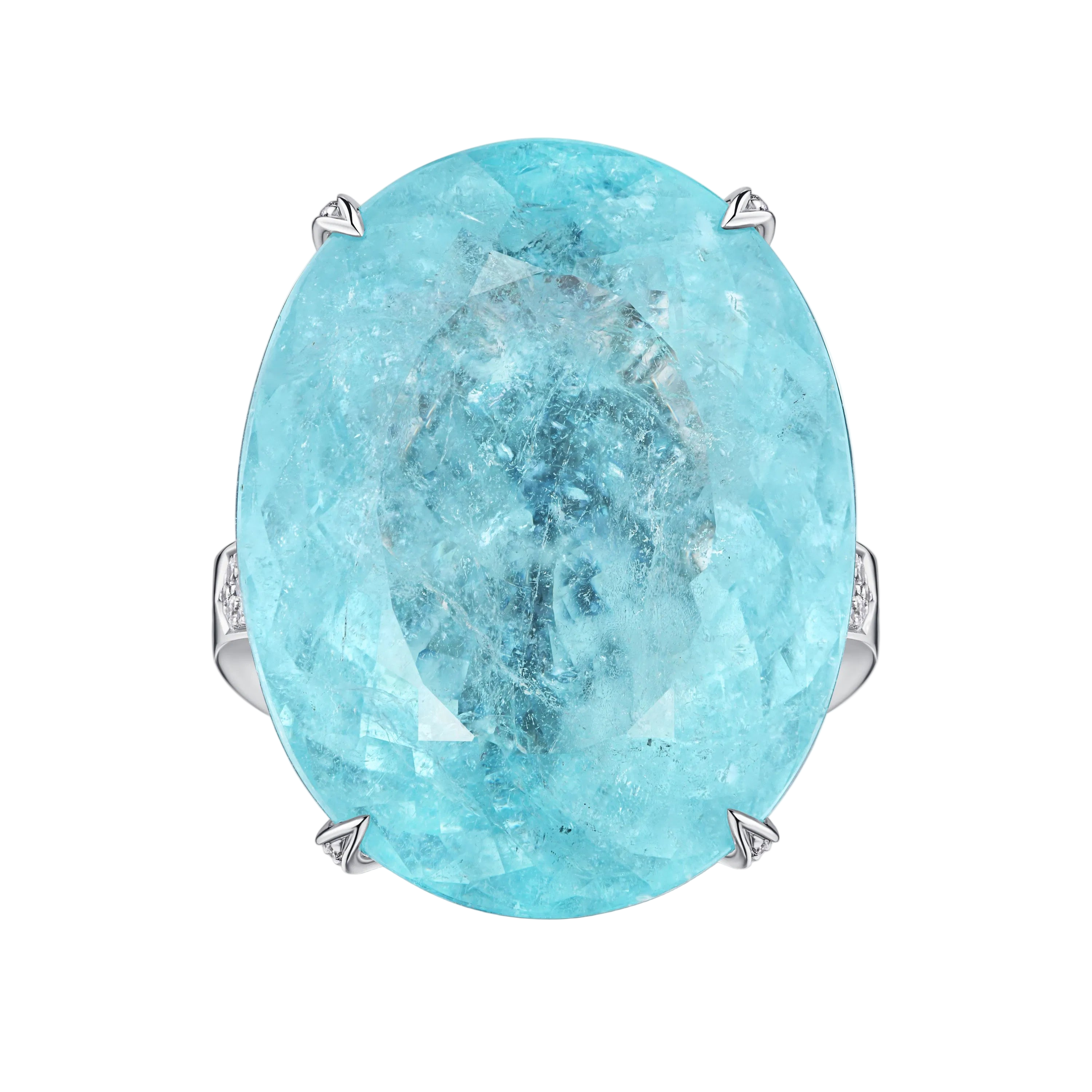 18k Solid White Gold Collectible Blue Tourmaline and Diamond Cocktail Ring 23.55 CTW