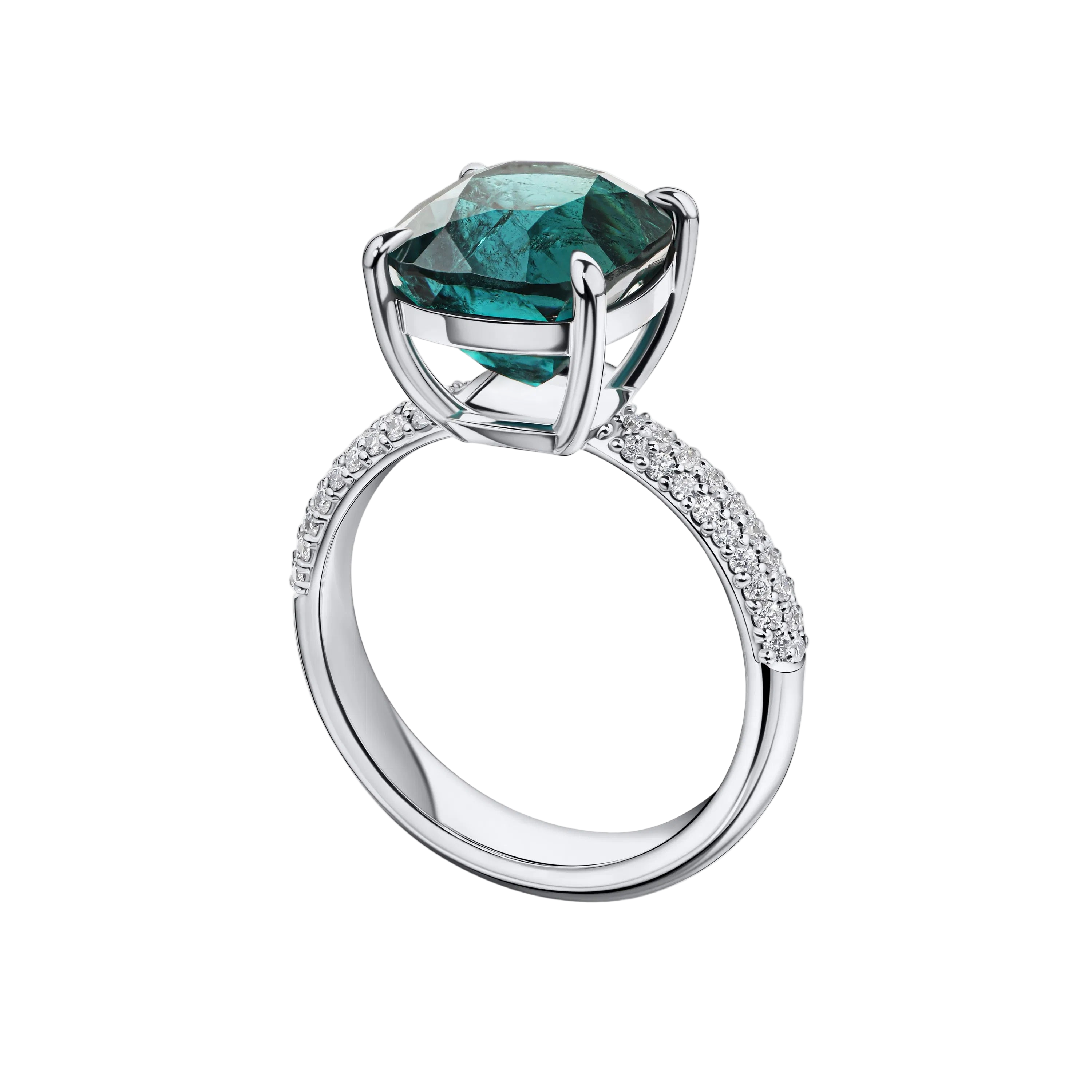 18k Solid White Gold Lagoon Tourmaline and Diamond Cocktail Ring 3.98 CTW