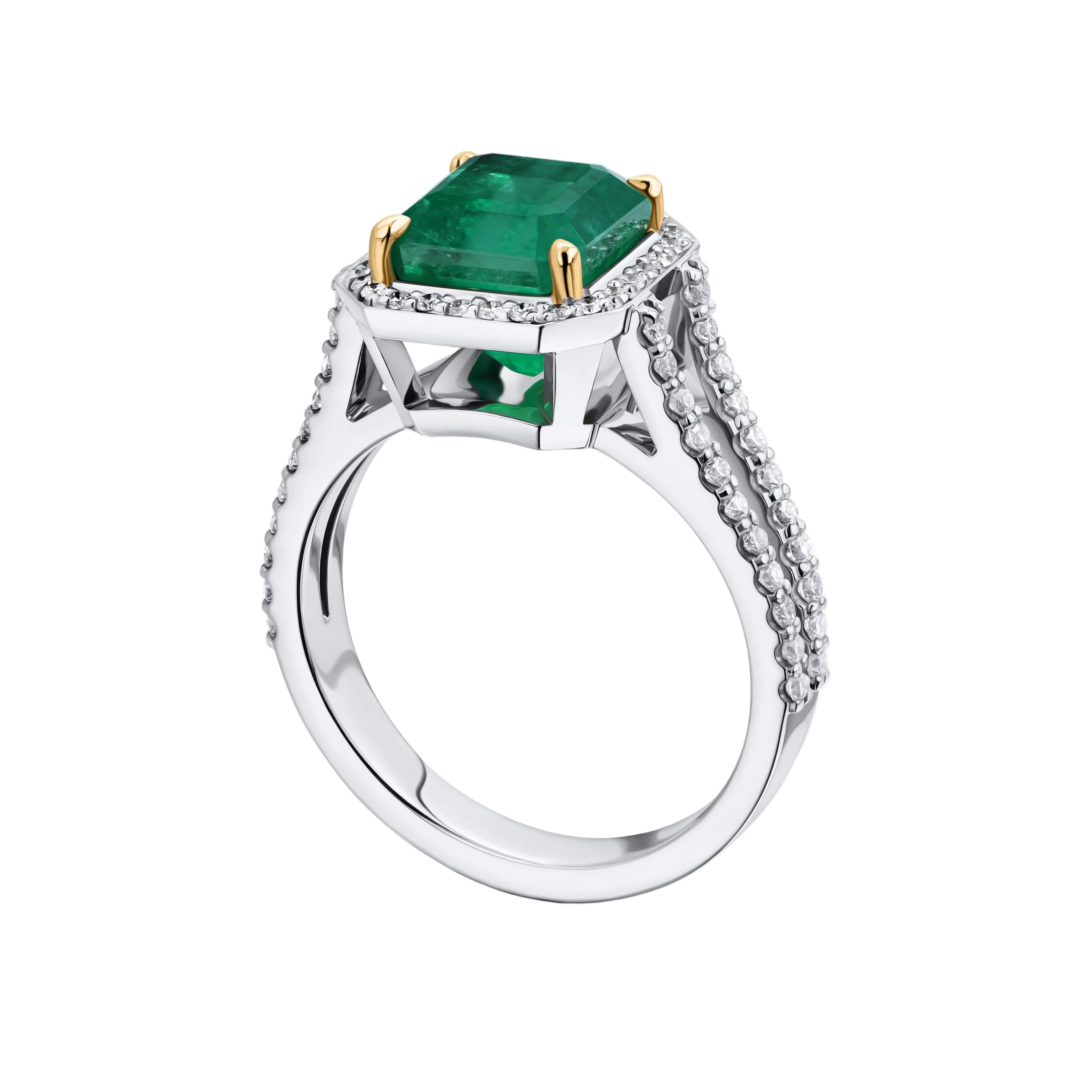 18k Solid White Gold Zambian Emerald and Diamond Cocktail Ring 3,55 CTW