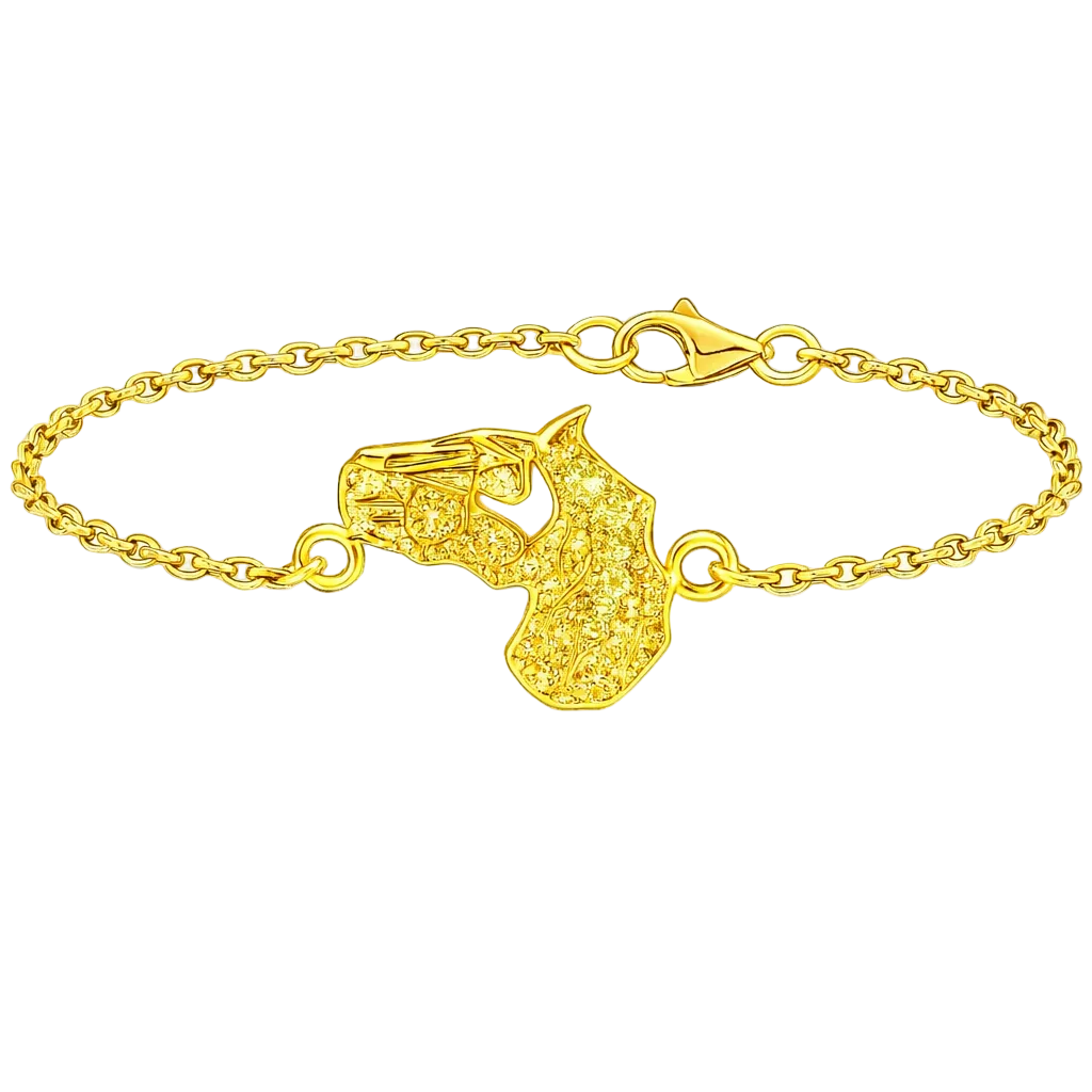 18k Solid Yellow Gold Horse Head Luxury Horizon Bracelet with Yellow Diamonds 1.77 CTW