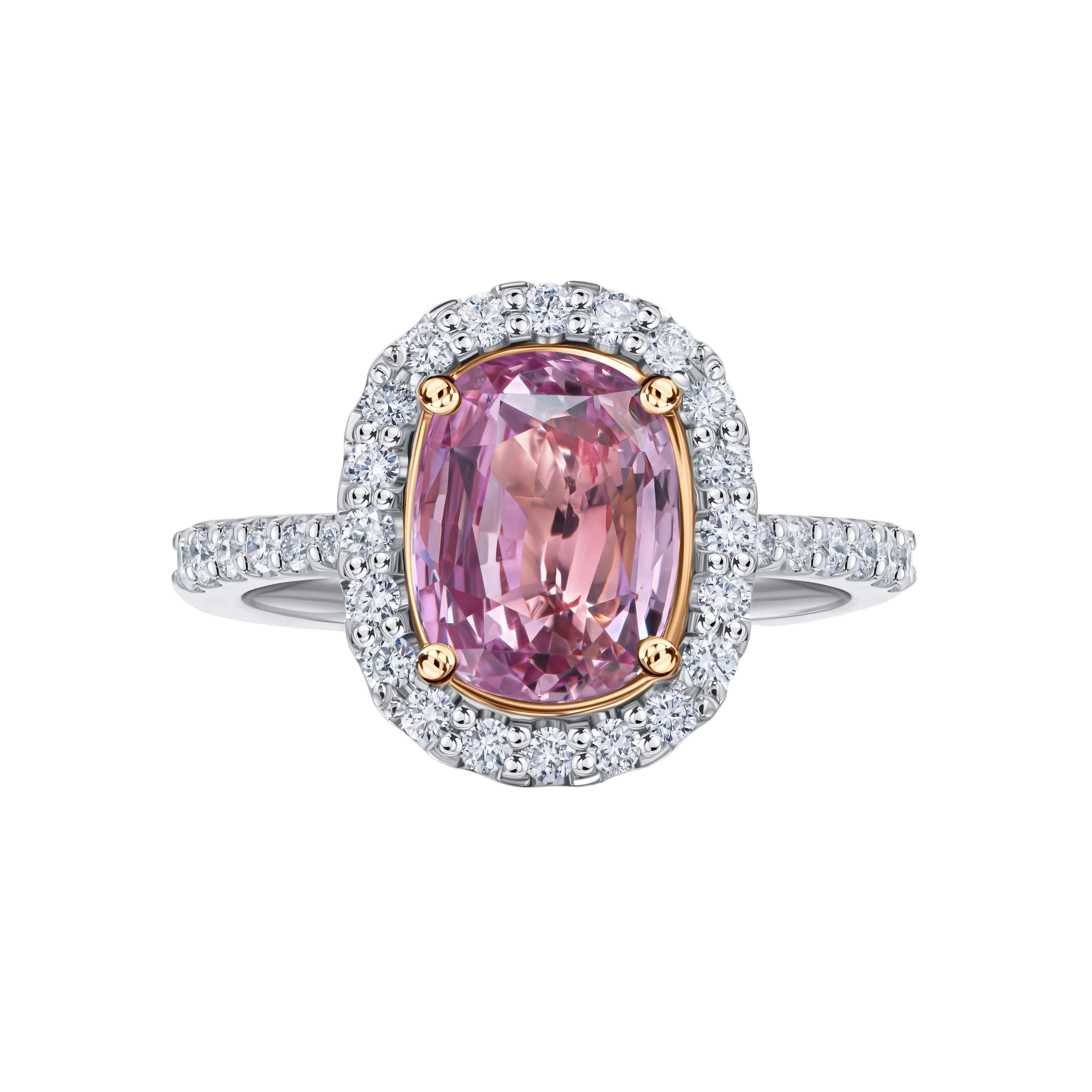 18k Solid Gold Pink Sapphire and Diamond Halo Estate Ring 3.80 CTW