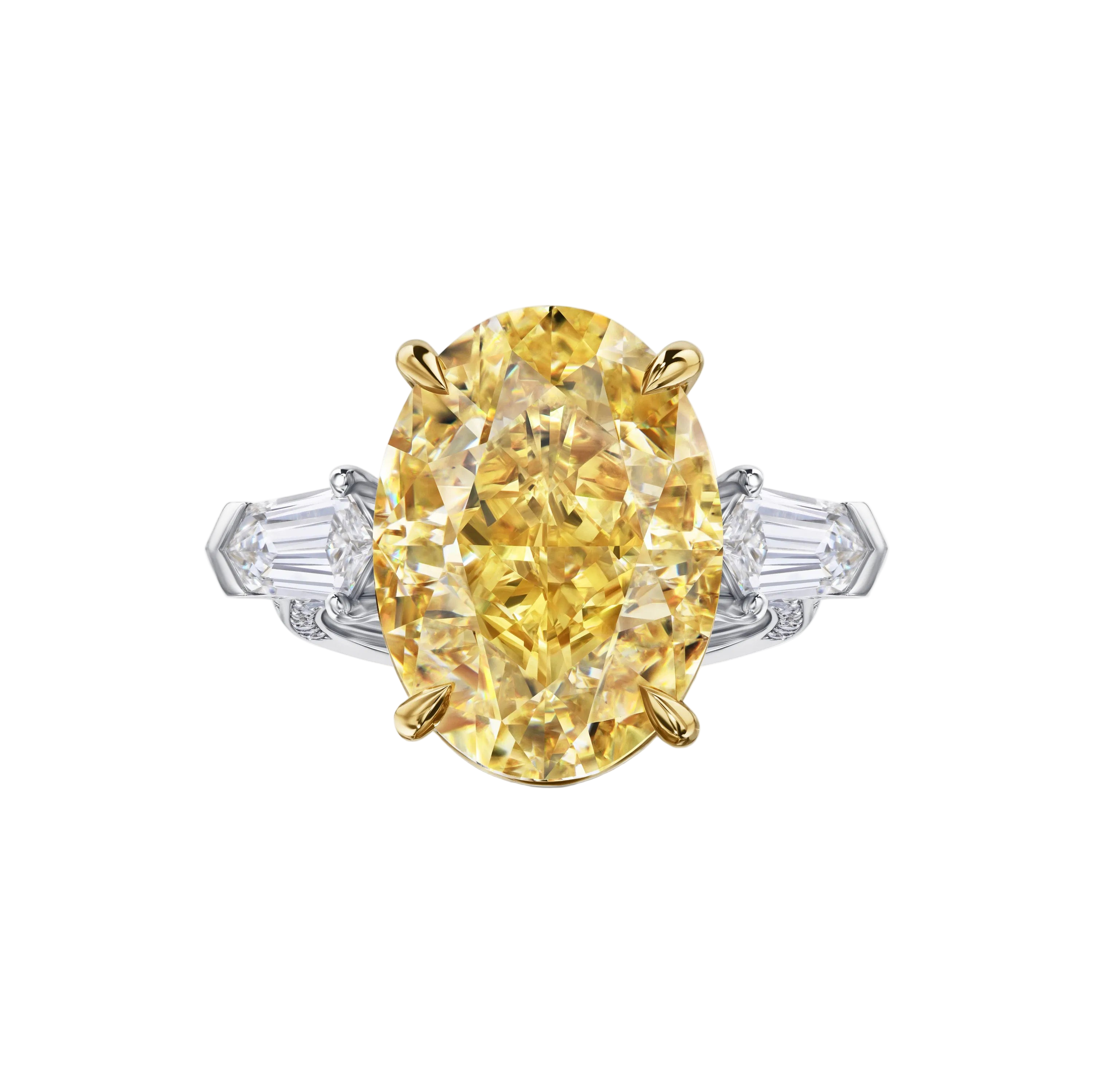 18k Solid White Gold Intense Yellow and White Diamond Statement Ring 7.43 CTW