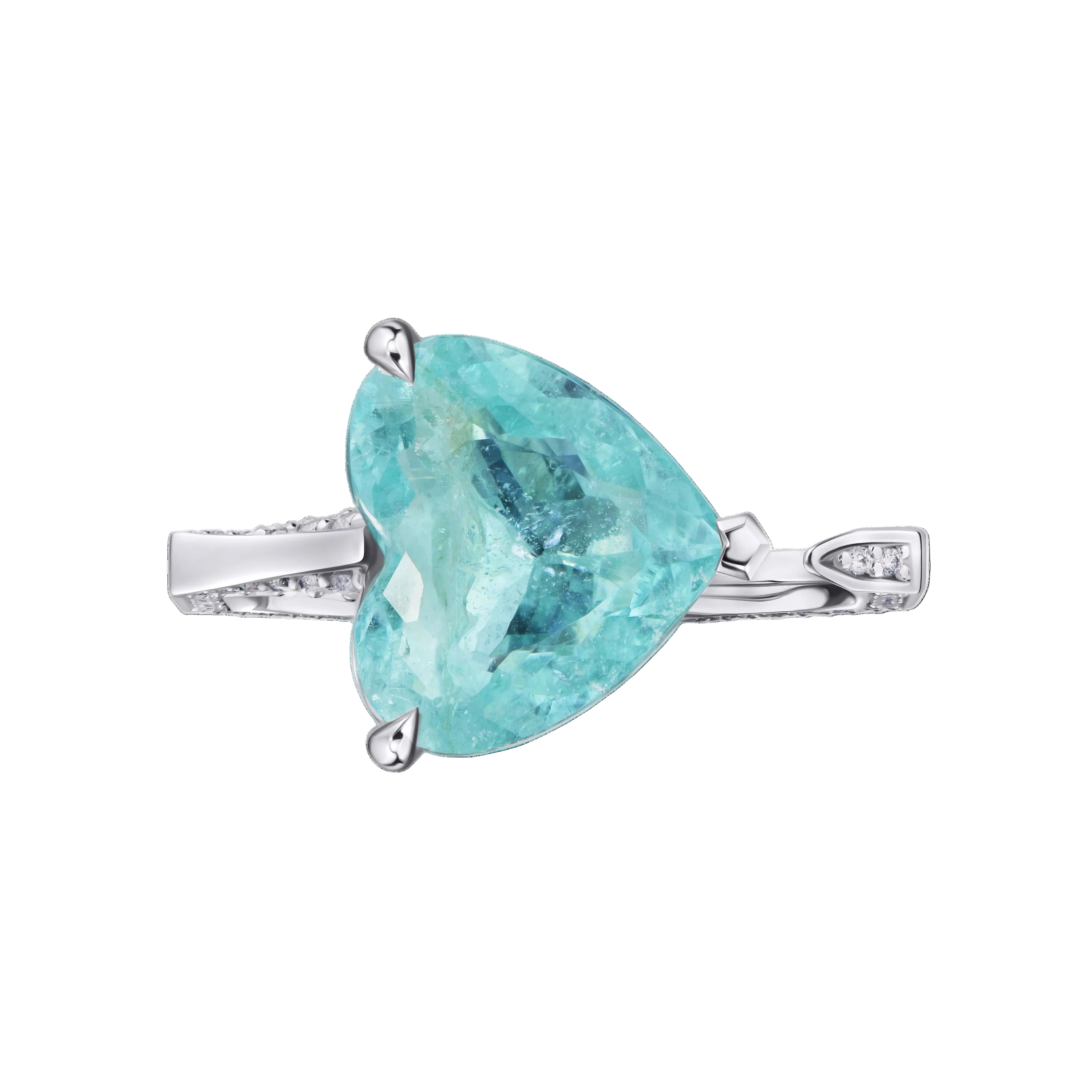 18k Solid White Gold Neon Blue Tourmaline and Diamond Cocktail Ring 4.30 CTW