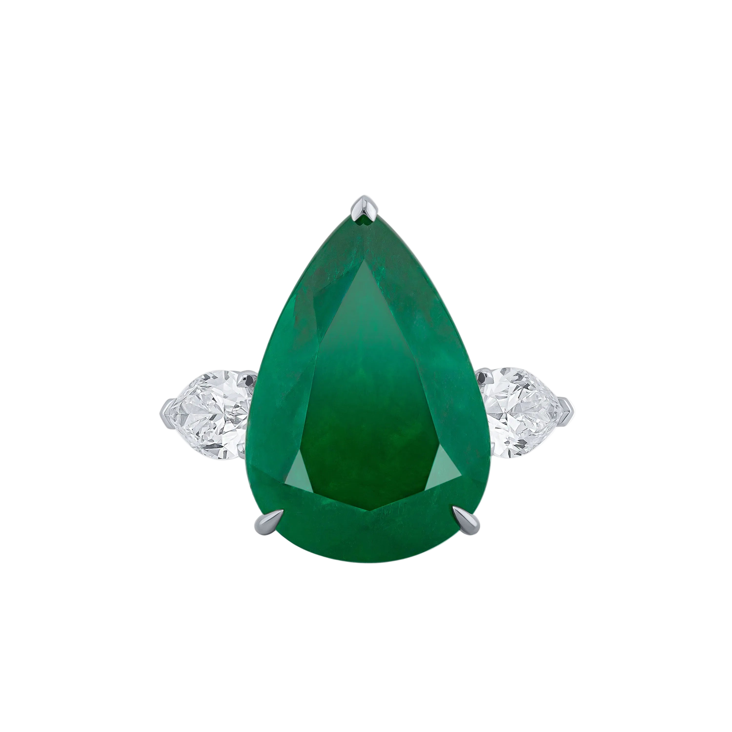 18k Solid White Gold Zambian Emerald and Diamond Cocktail Ring 5.82 CTW