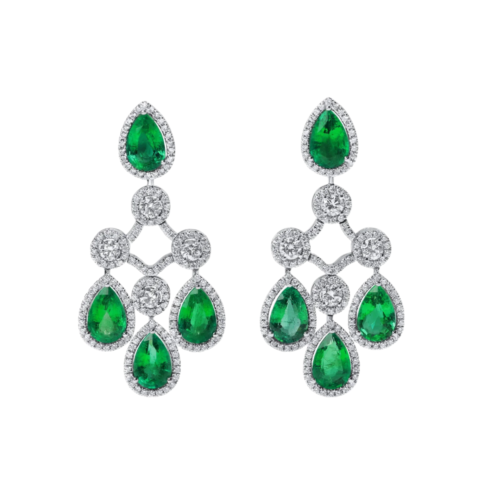 18k Solid White Gold Zambian Emerald and Diamond Drop Earrings 10.22 CTW