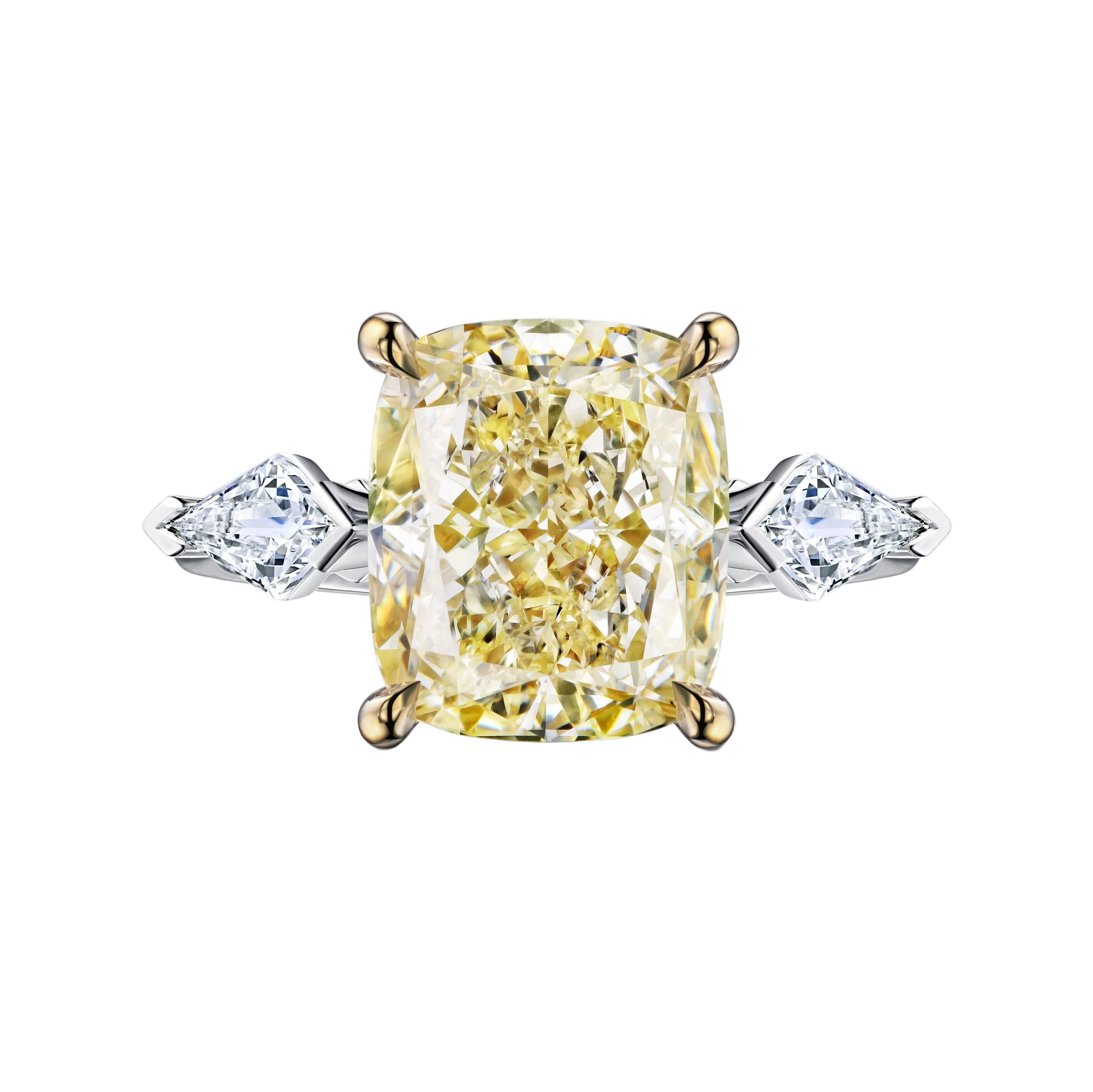 18k Solid White Gold Fancy Yellow and White Diamond Statement Ring 5.47 CTW