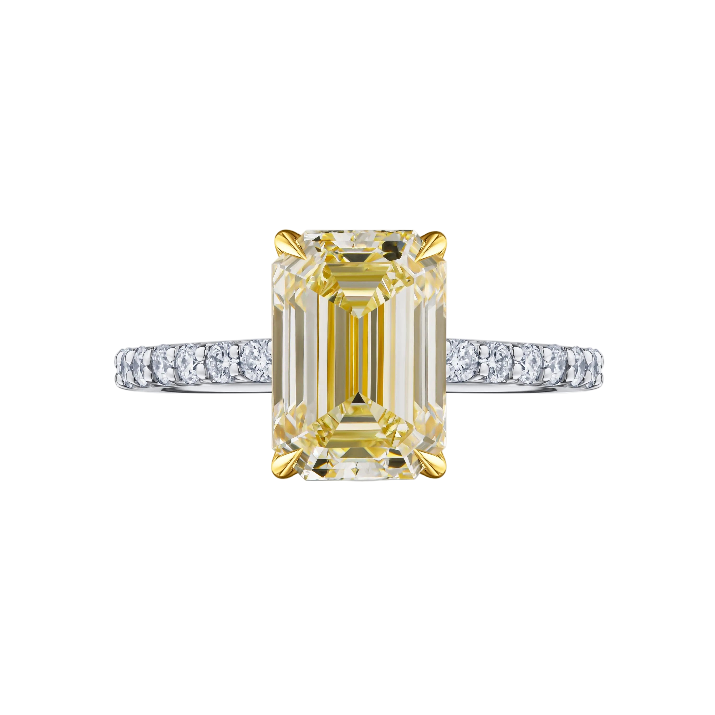 18k Solid White Gold Fancy Yellow and White Diamond Ring 3.69 CTW