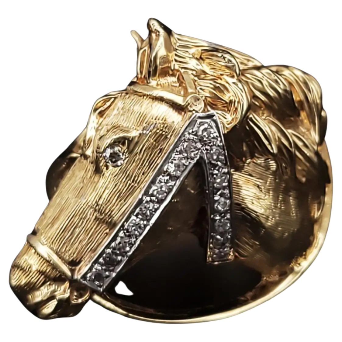 Antique Horse Ring in 18k Solid Yellow Gold and Diamonds