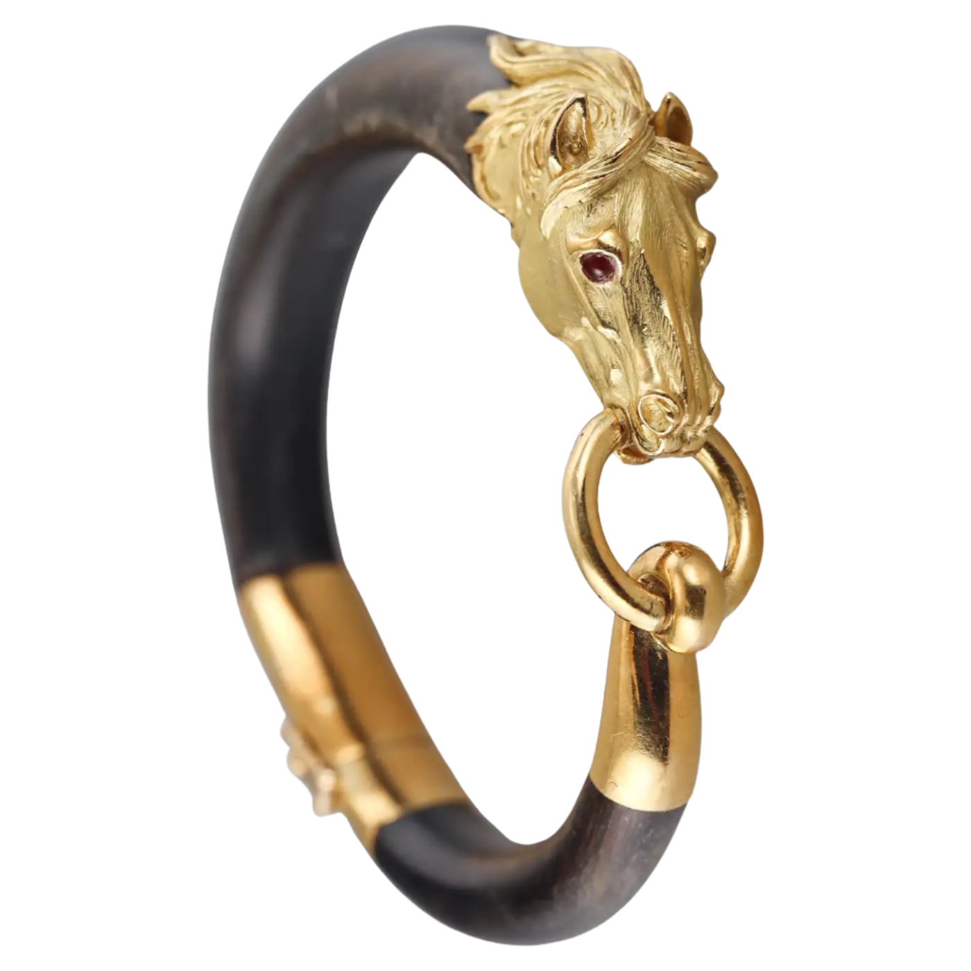 18k Yellow Gold and Wood Horse Bangle 92g