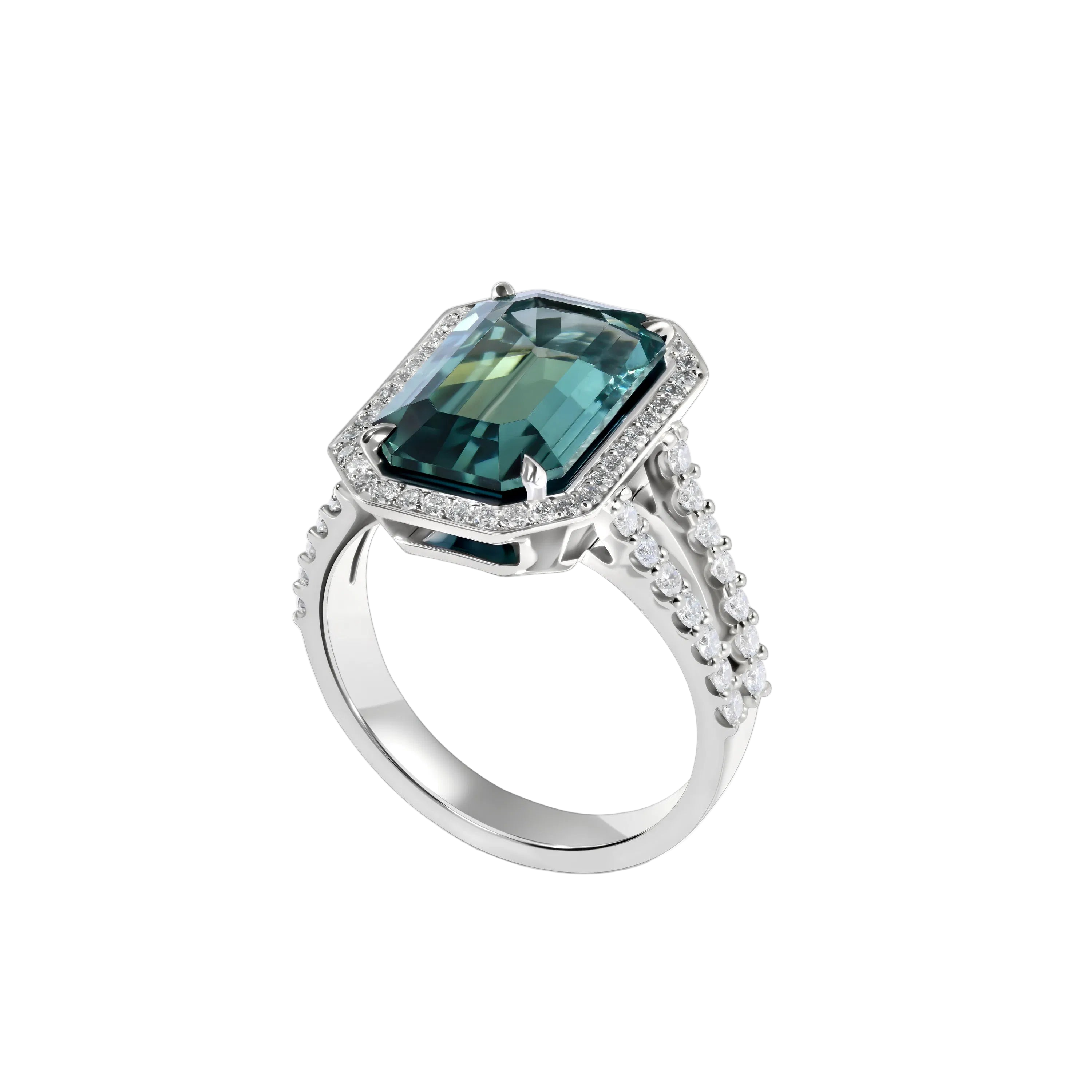 18k Solid White Gold Lagoon Blue Tourmaline and Diamond Cocktail Ring 5,87 CTW