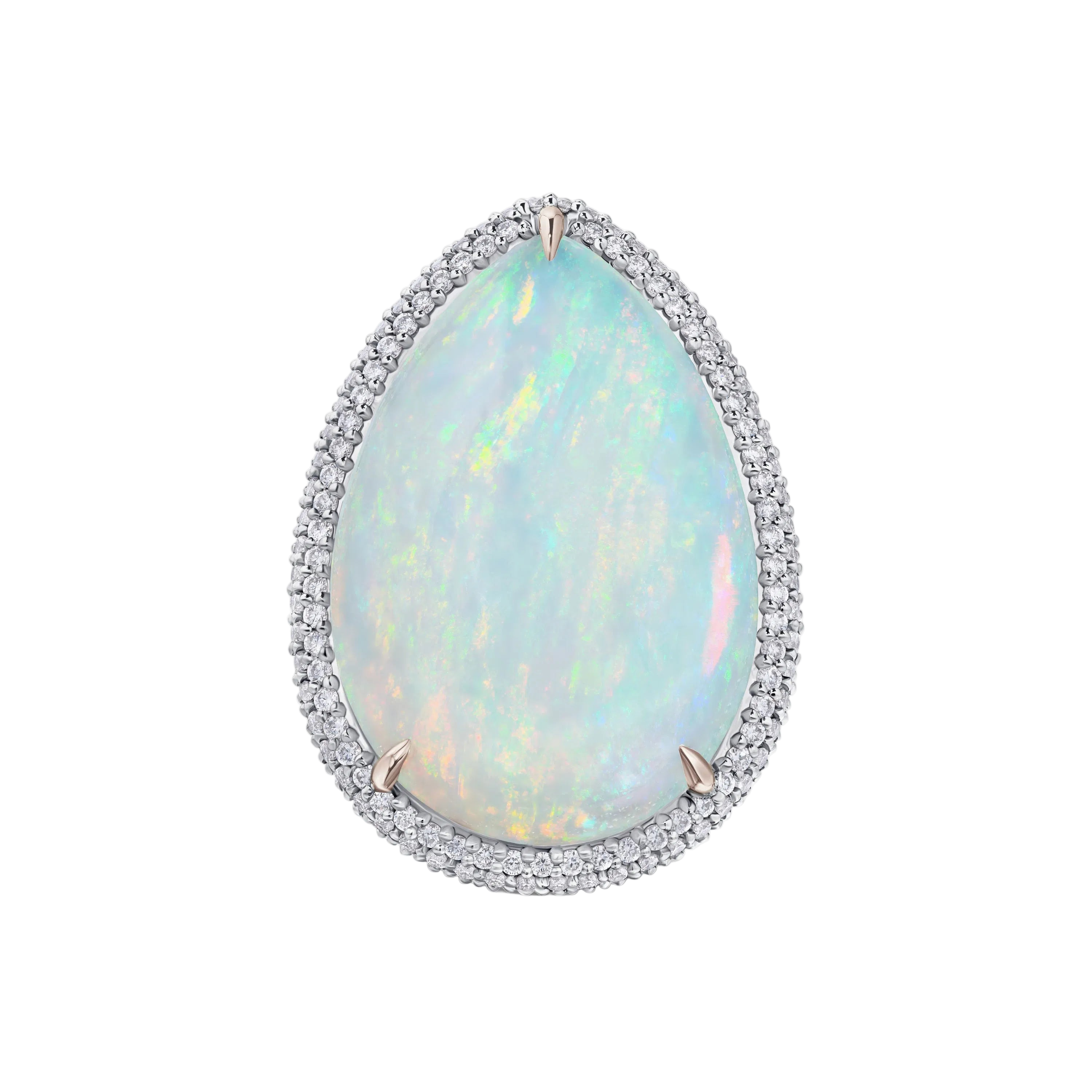 18k Solid White Gold Collectible White Opal and Diamond Ring 43.20 CTW
