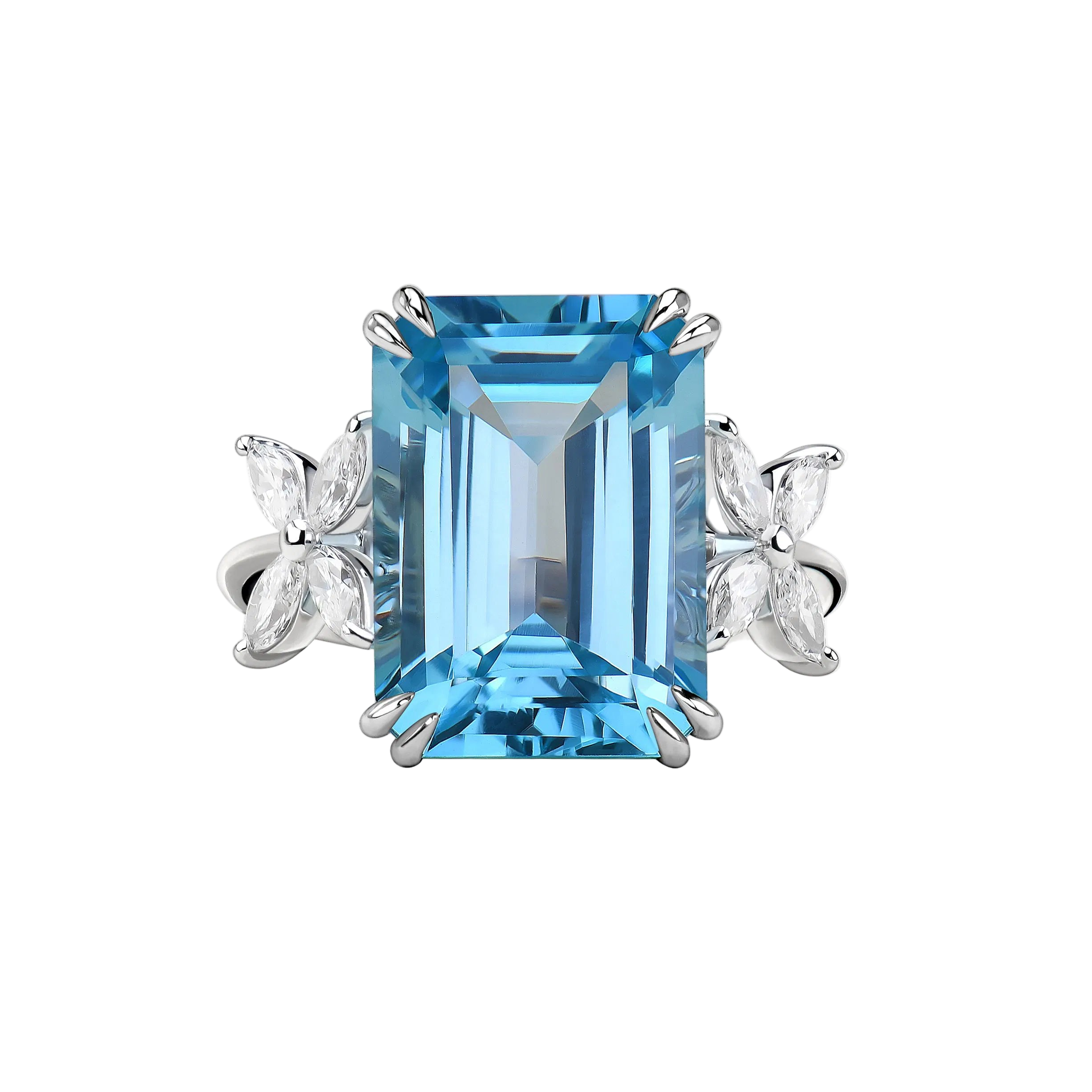 18k Solid White Gold London Blue Topaz and Diamond Cocktail Ring 15.87 CTW