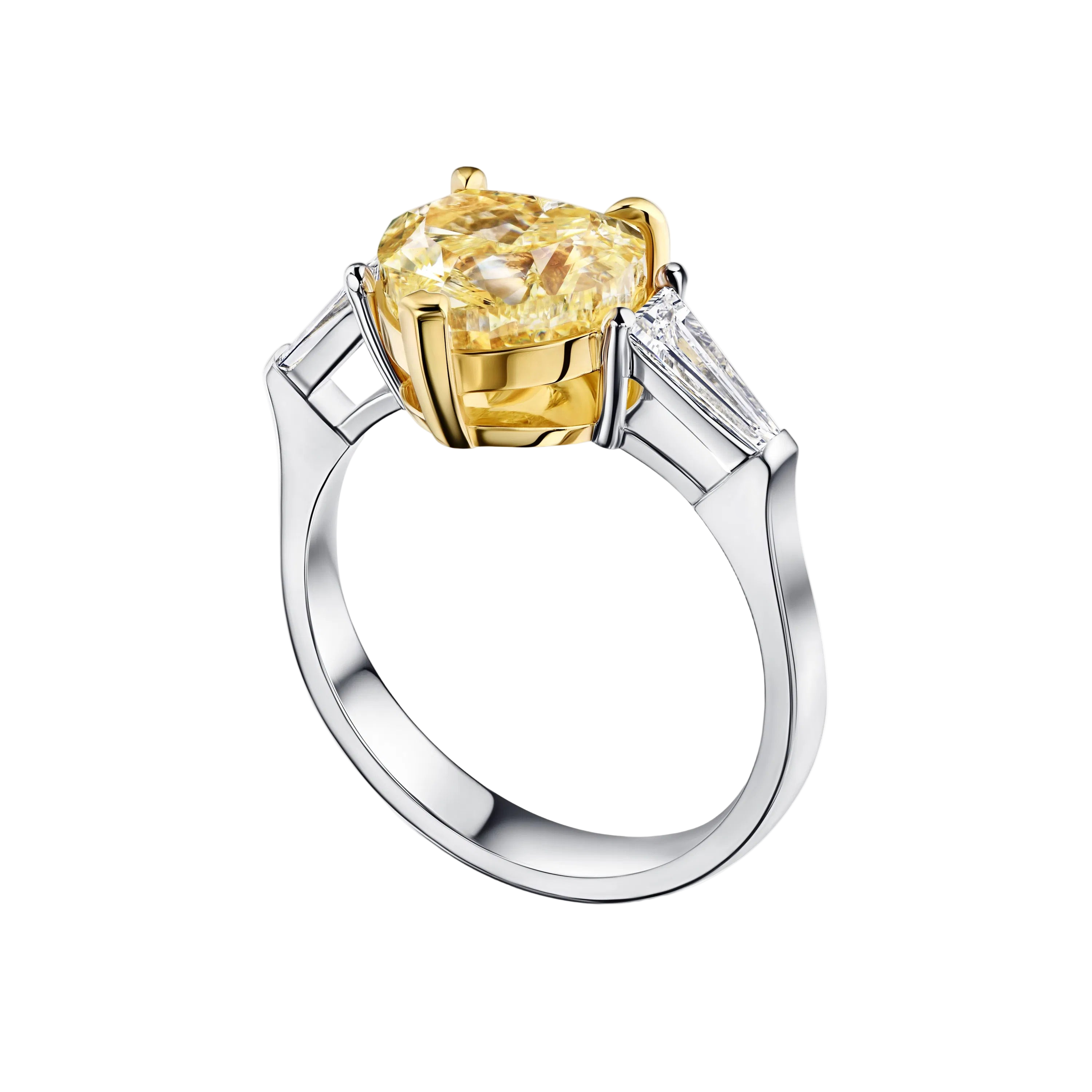 18k Solid White Gold Fancy Yellow Heart-Shaped Diamond Ring with White Diamond Shoulders 4.95 CTW