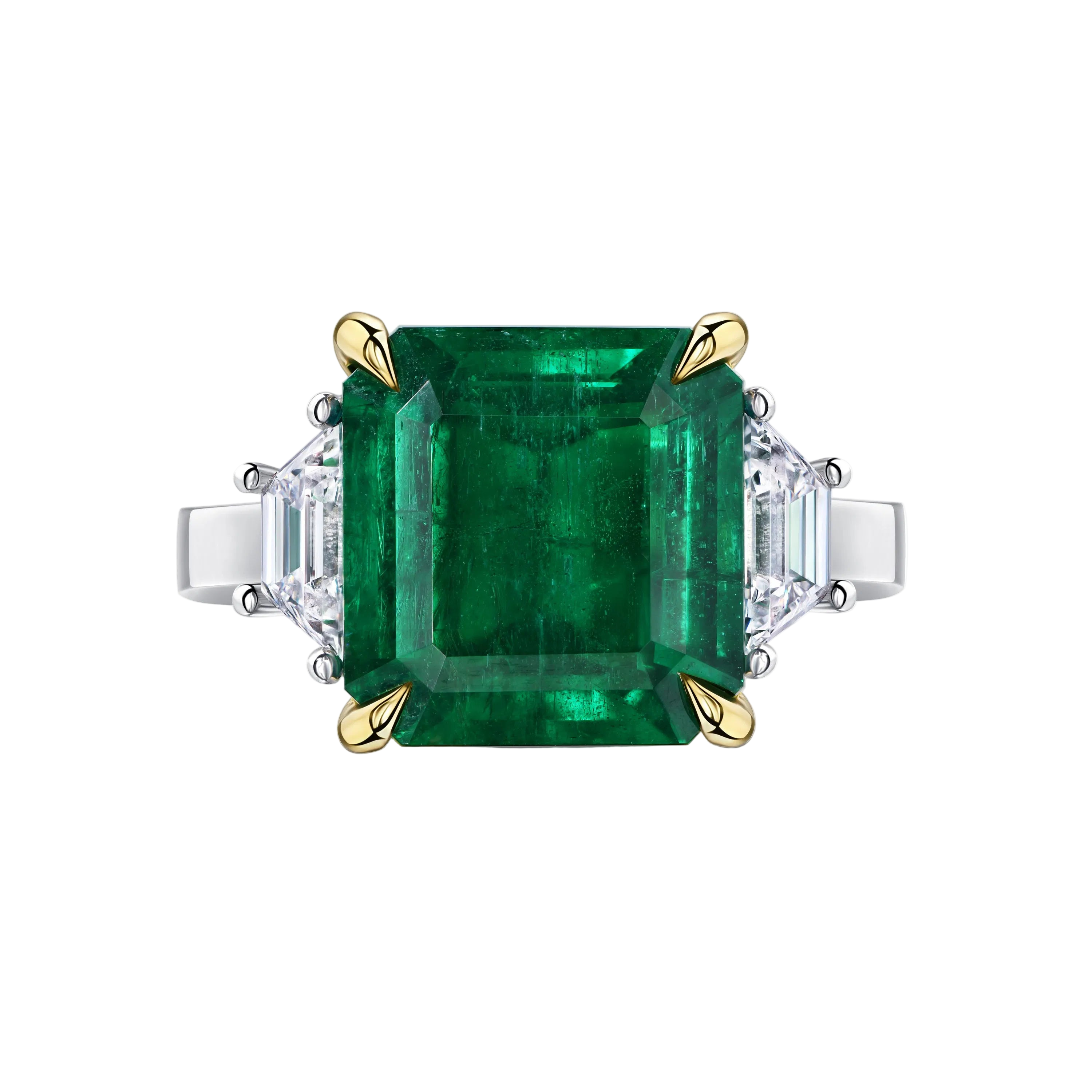 18k Solid White Gold Colombian Emerald and Diamond Estate Ring 4.88 CTW