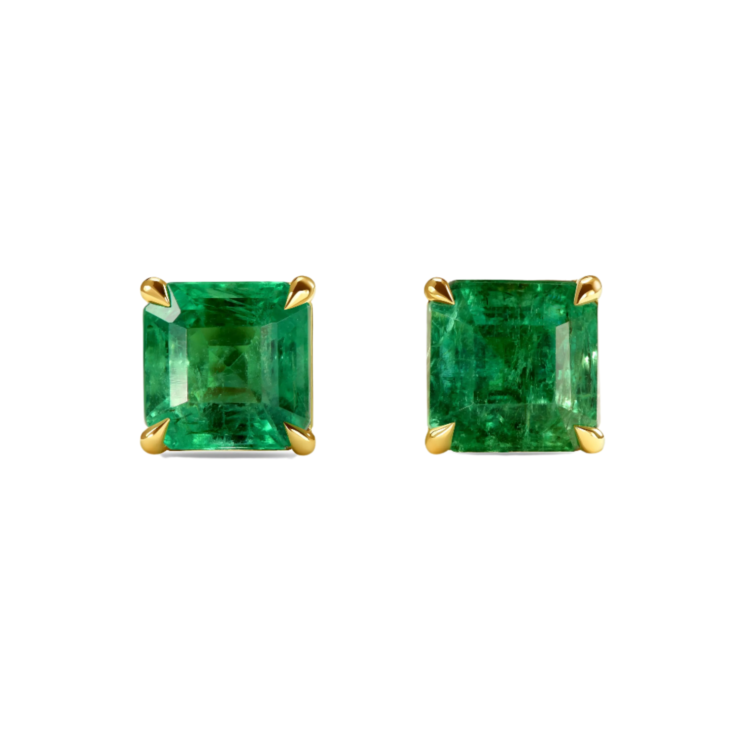 18k Solid Yellow Gold Zambian Emerald Stud Earrings 4.20 CTW