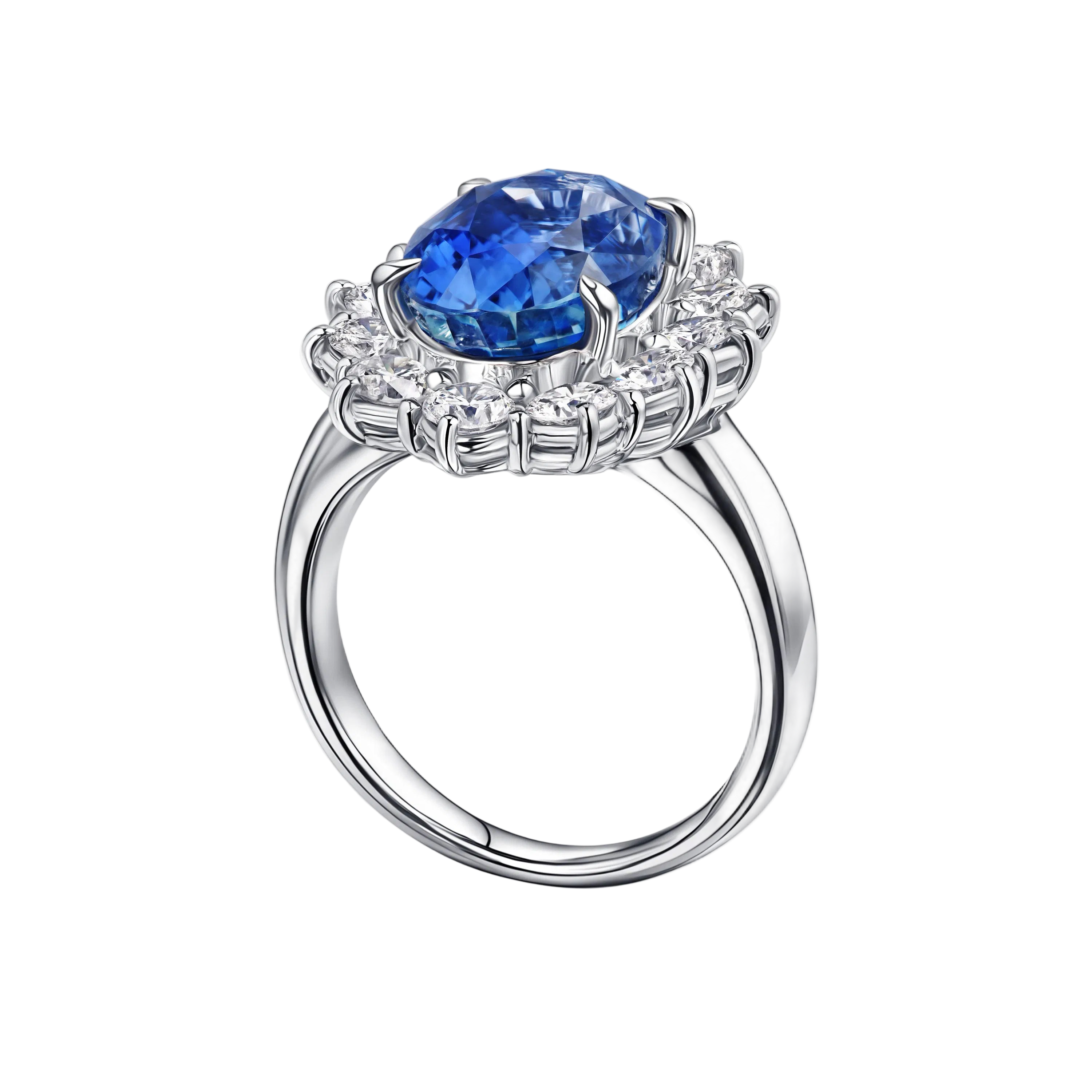 18k Solid White Gold Intense Blue Tanzanite and Diamond Estate Ring 6.25 CTW