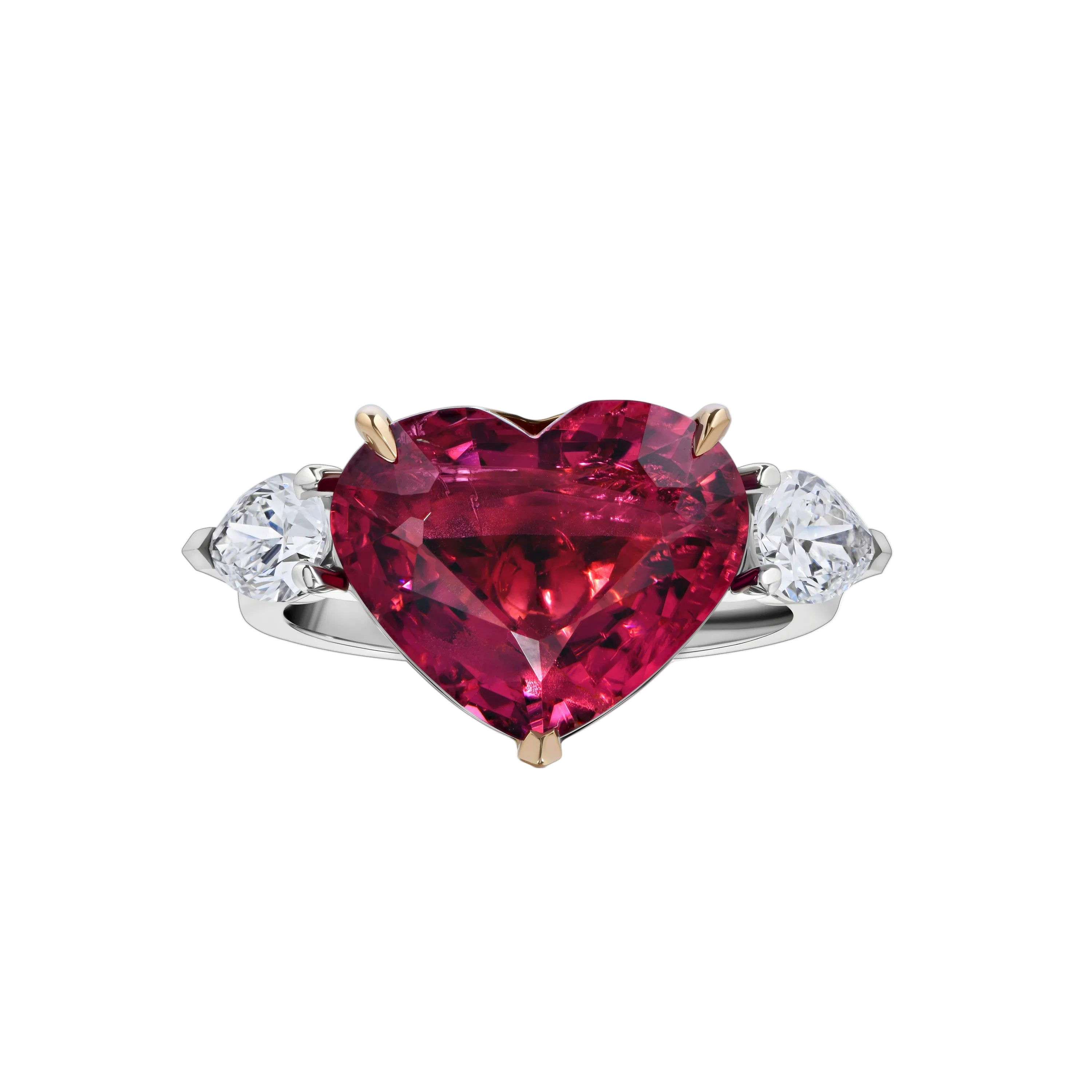 18k Solid White Gold Heart-Shaped Tourmaline and Diamond Ring 5.88 CTW