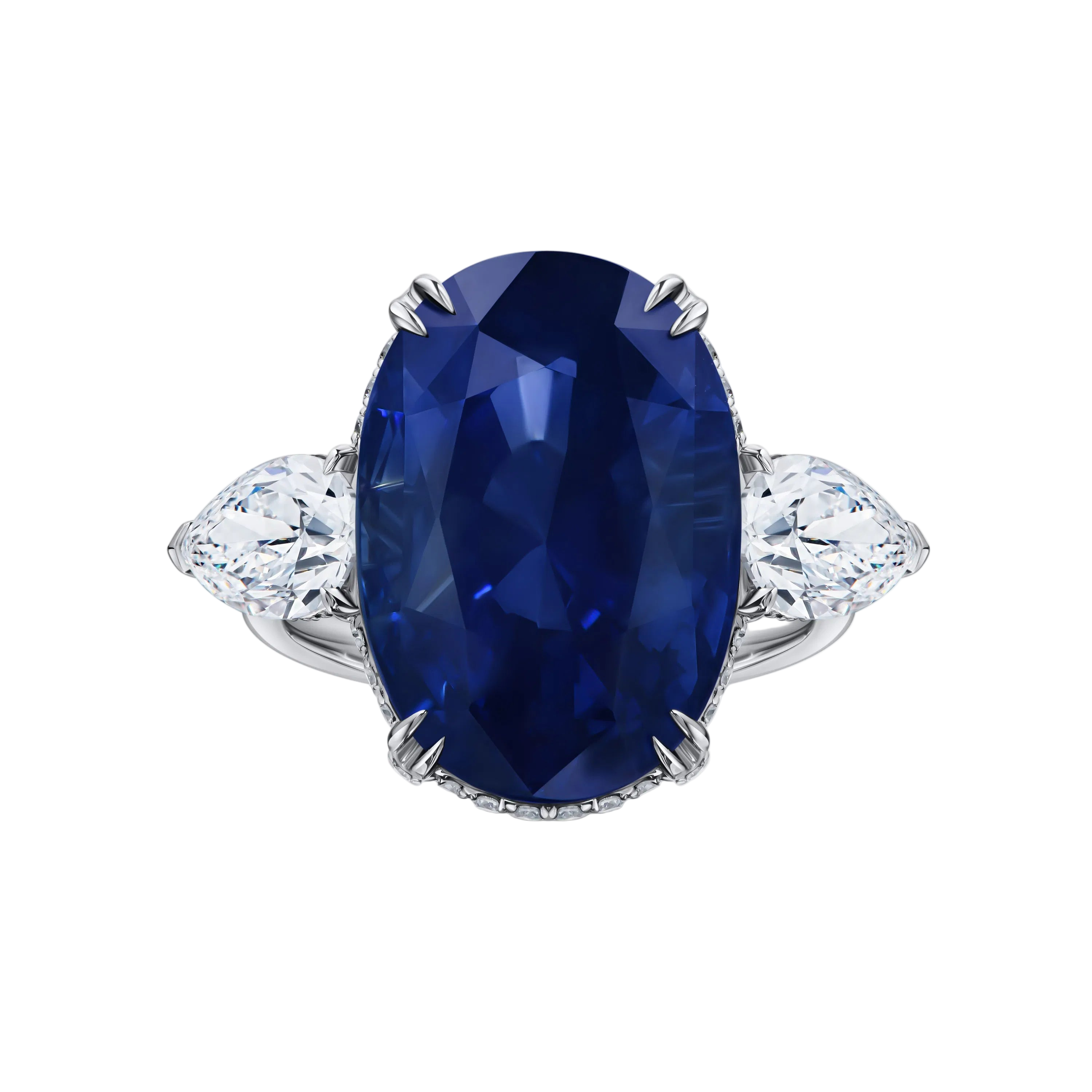 18k Solid White Gold Magnificent Royal Blue Sapphire and Diamond Cocktail Ring 8.10 CTW