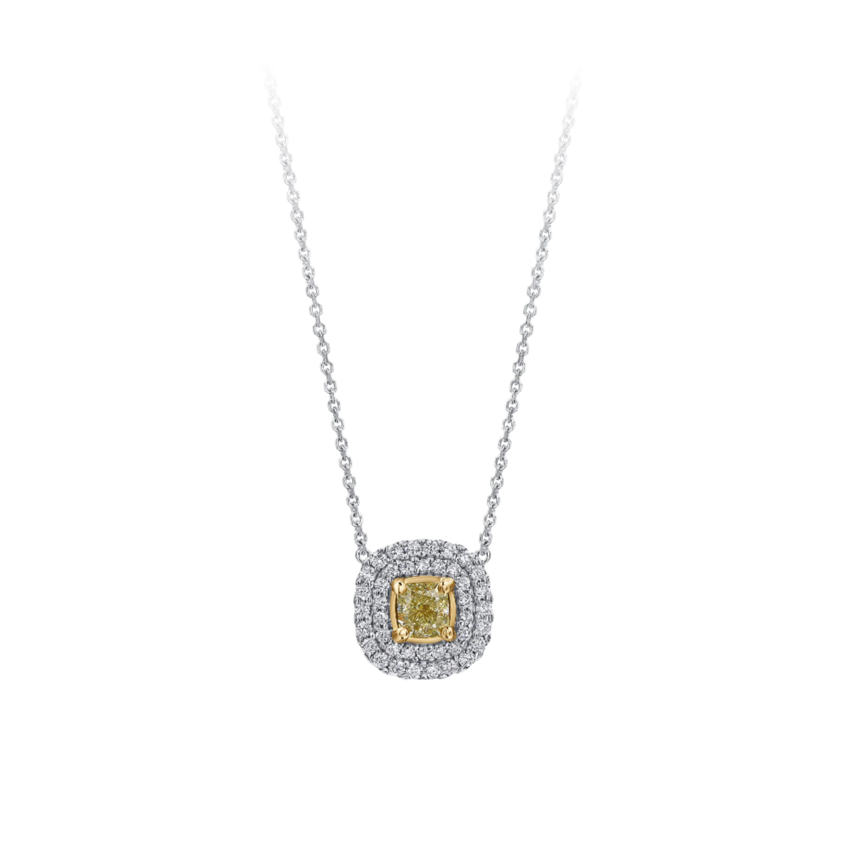 18k Solid White Gold Pendant with Fancy Yellow and White Diamonds 1.15 CTW