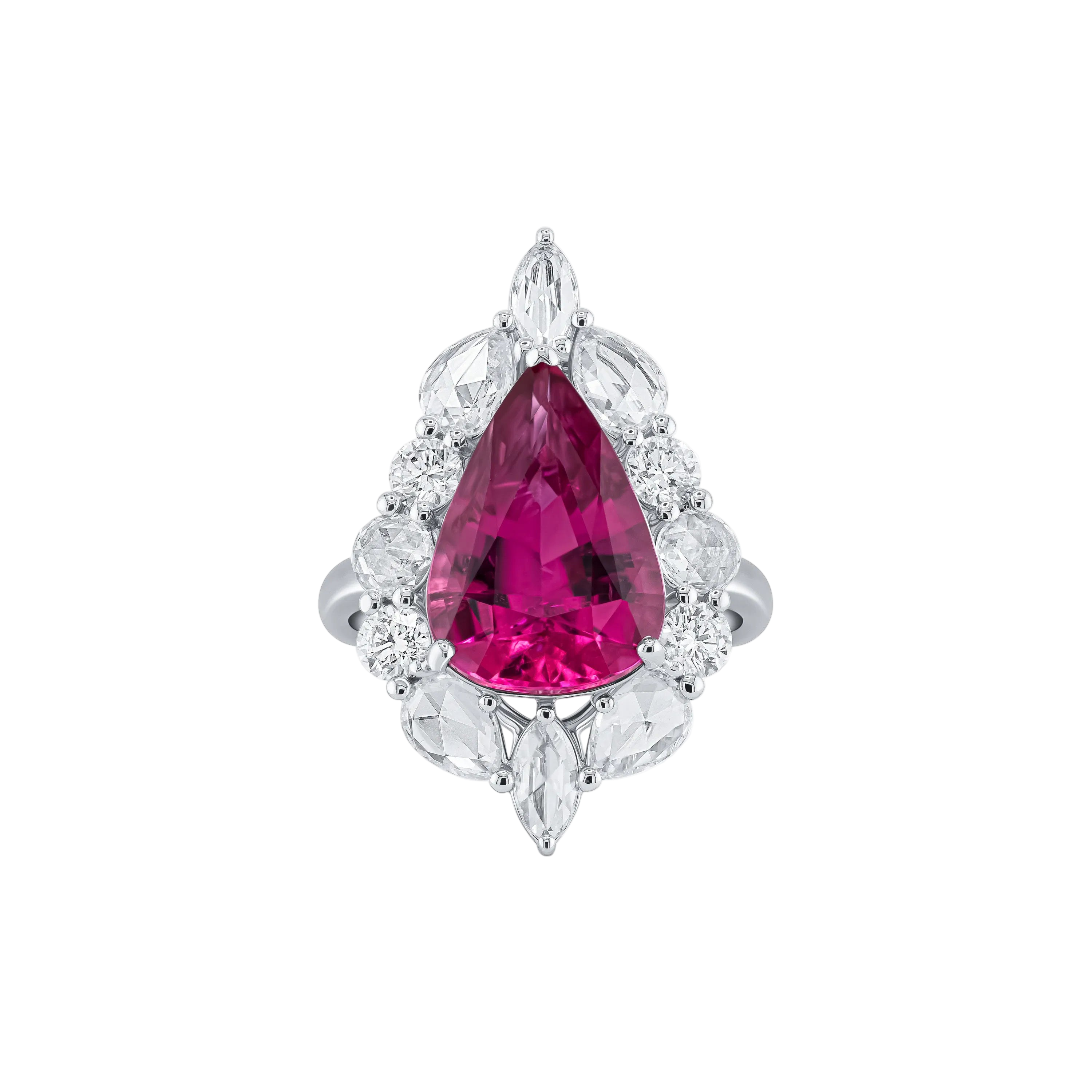 18k Solid White Gold Exceptional Pink Tourmaline and Diamond Cocktail Ring 6.55 CTW