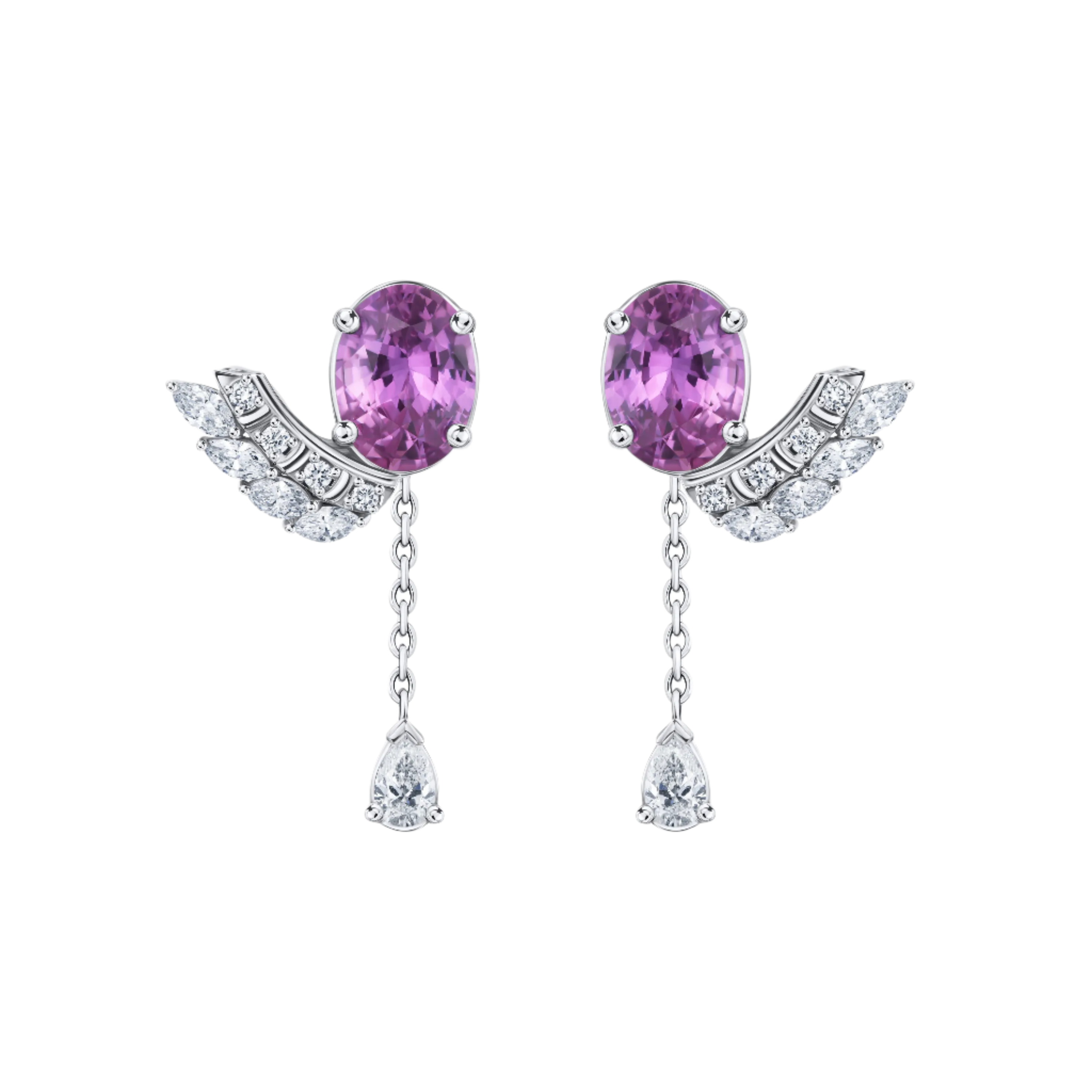 18k Solid White Gold Purple Sapphire and Diamond Cocktail Earrings 6.20 CTW