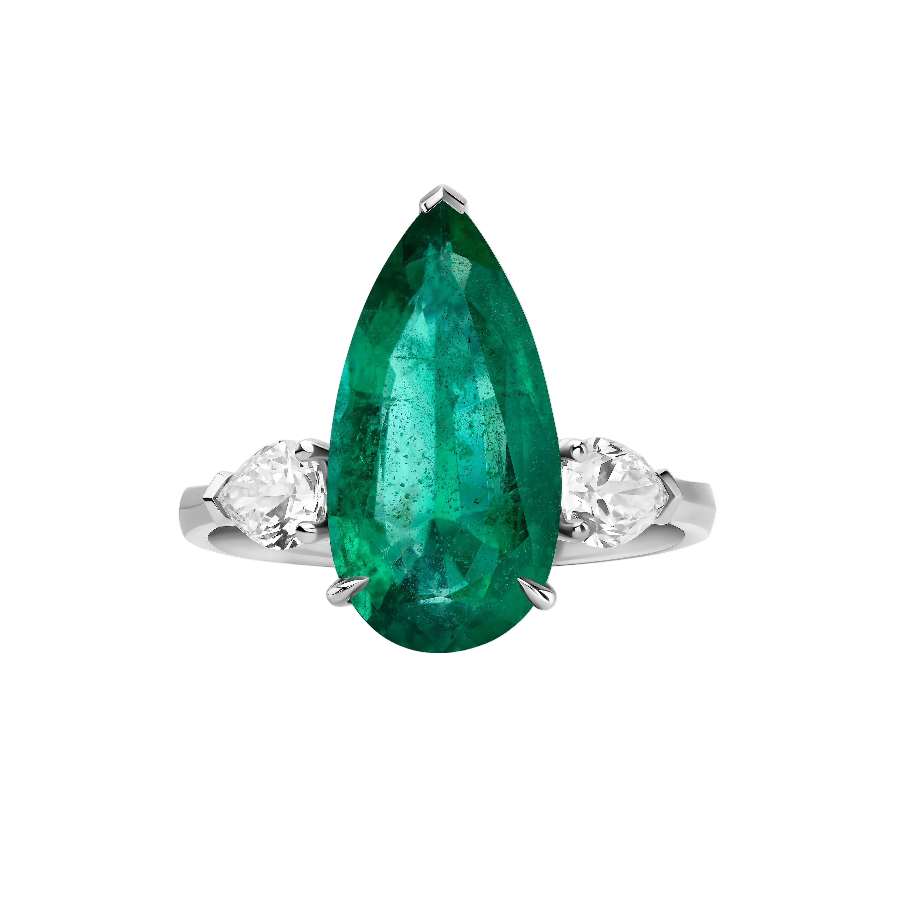 18k Solid White Gold Colombian Emerald and Diamond Cocktail Ring 8.55 CTW