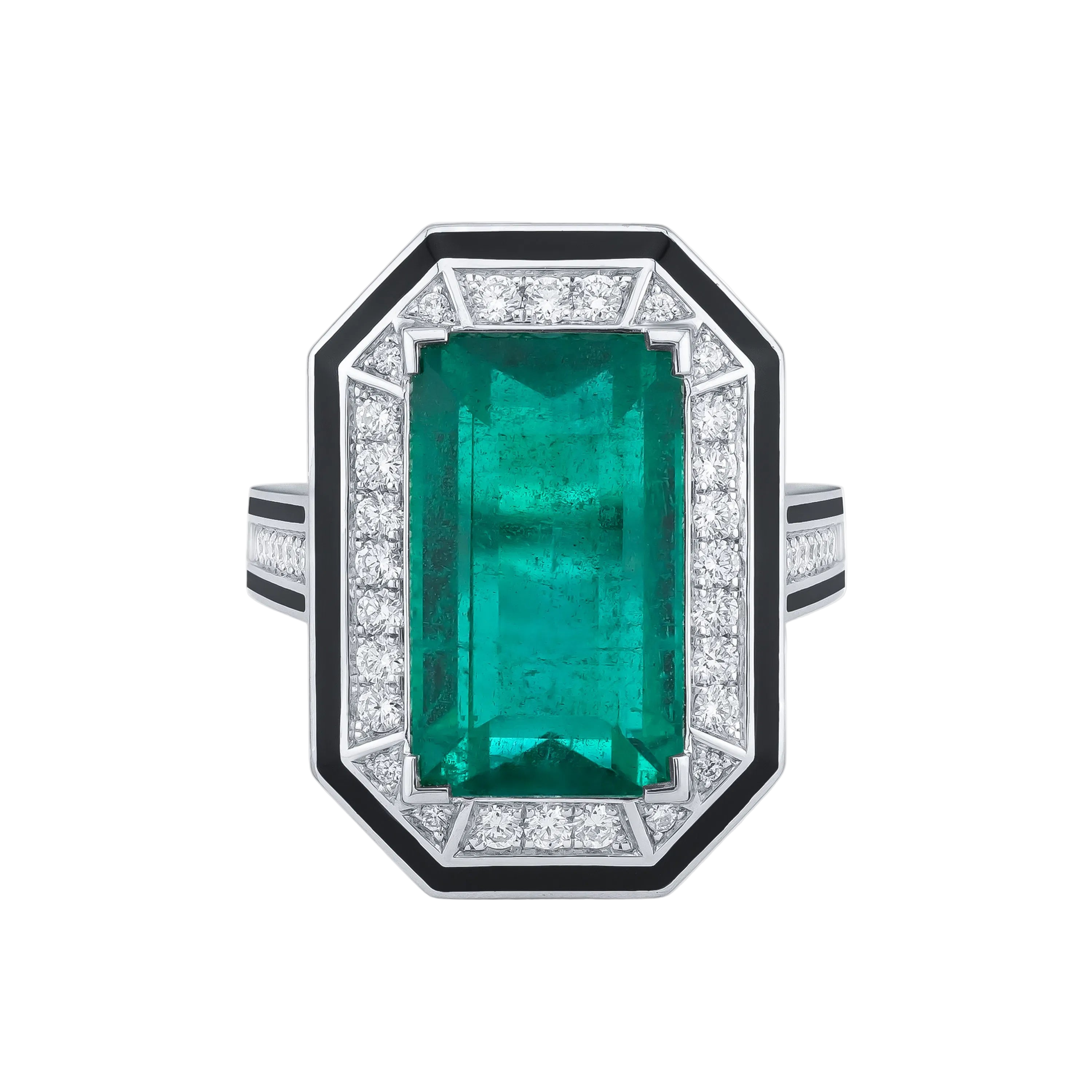 18k Solid White Gold Zambian Emerald and Diamond Statement Ring 11.65 CTW