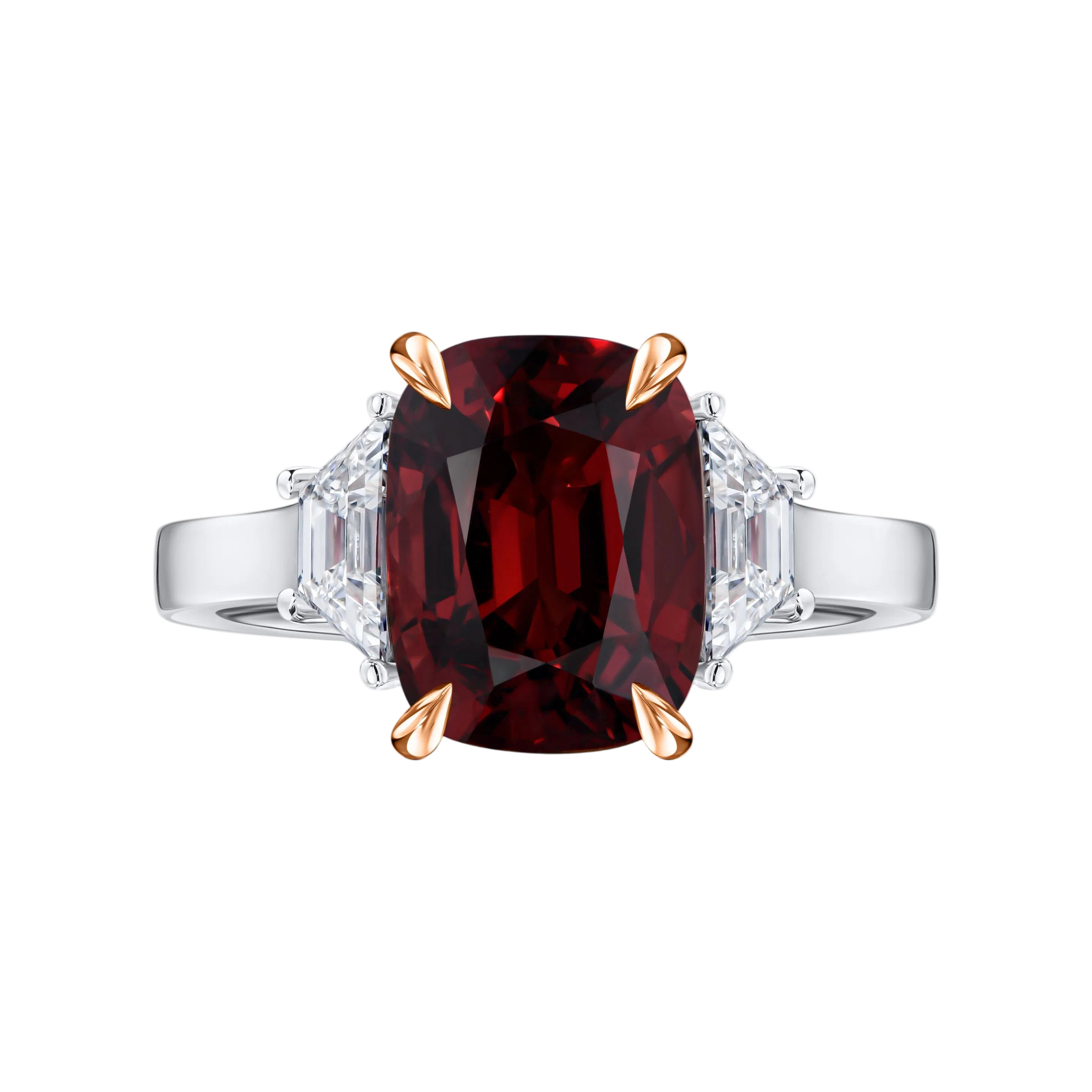 18k Solid White Gold Rubellite and Diamond Trilogy Ring 4.30 CTW