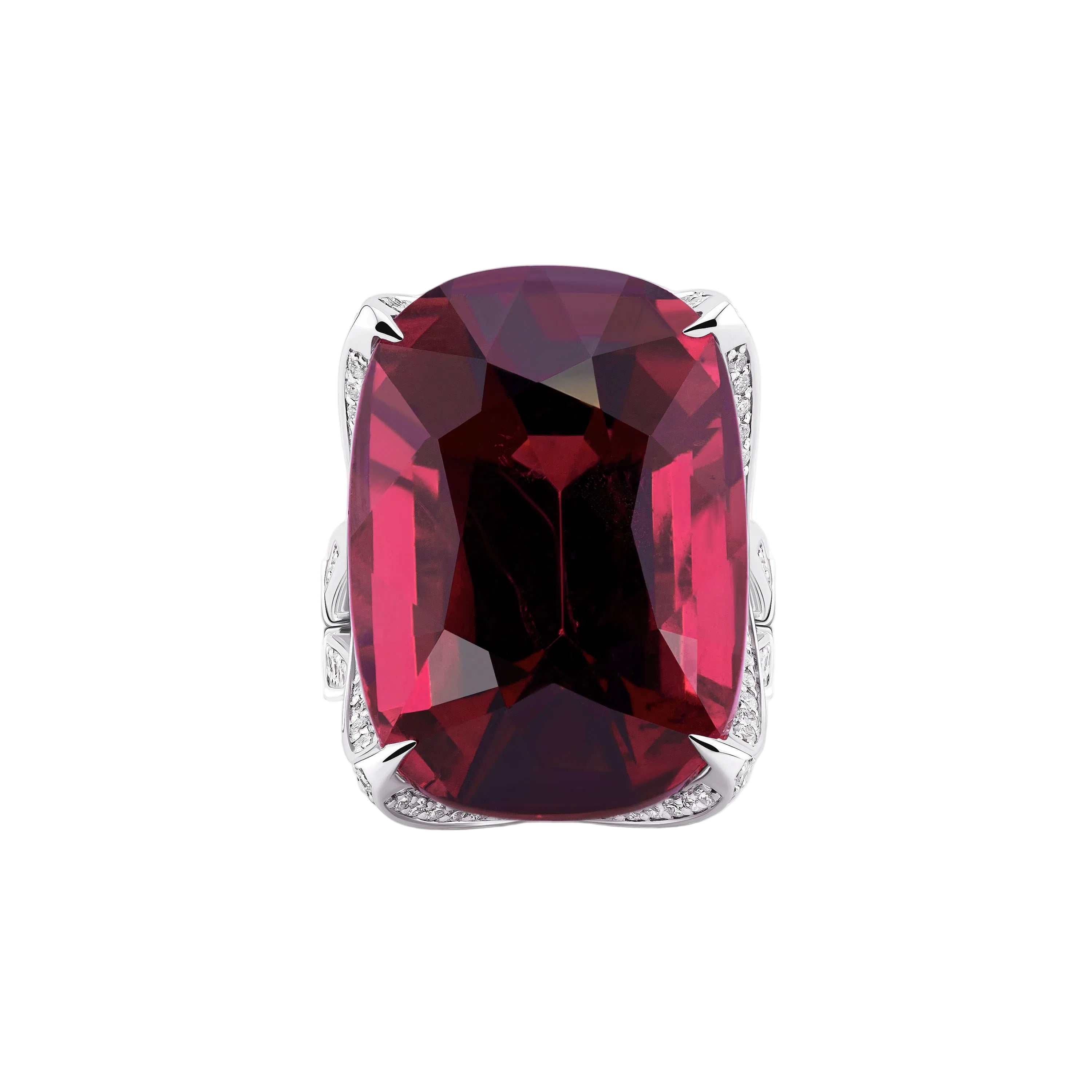18k Solid White Gold Exquisite Rubellite and Diamond Cocktail Ring 27.55 CTW