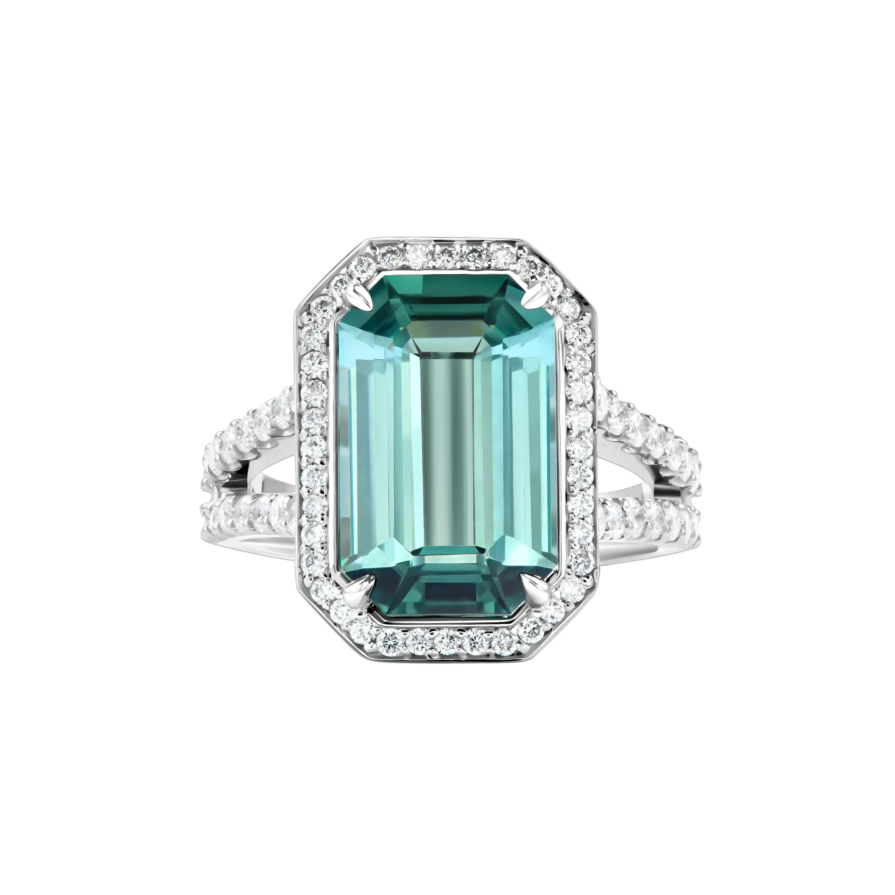18k Solid White Gold Lagoon Blue Tourmaline and Diamond Cocktail Ring 5,87 CTW