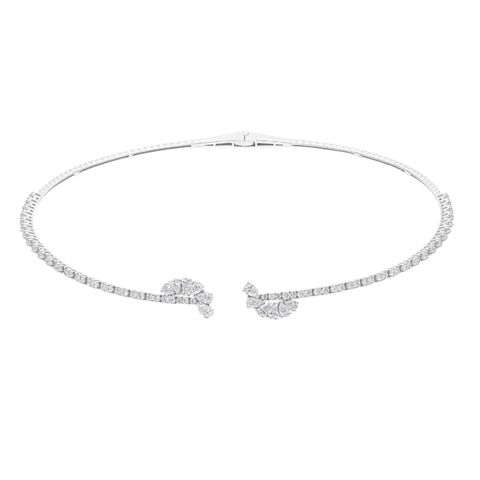 18k Solid White Gold Diamond Choker Necklace 3.65 CTW