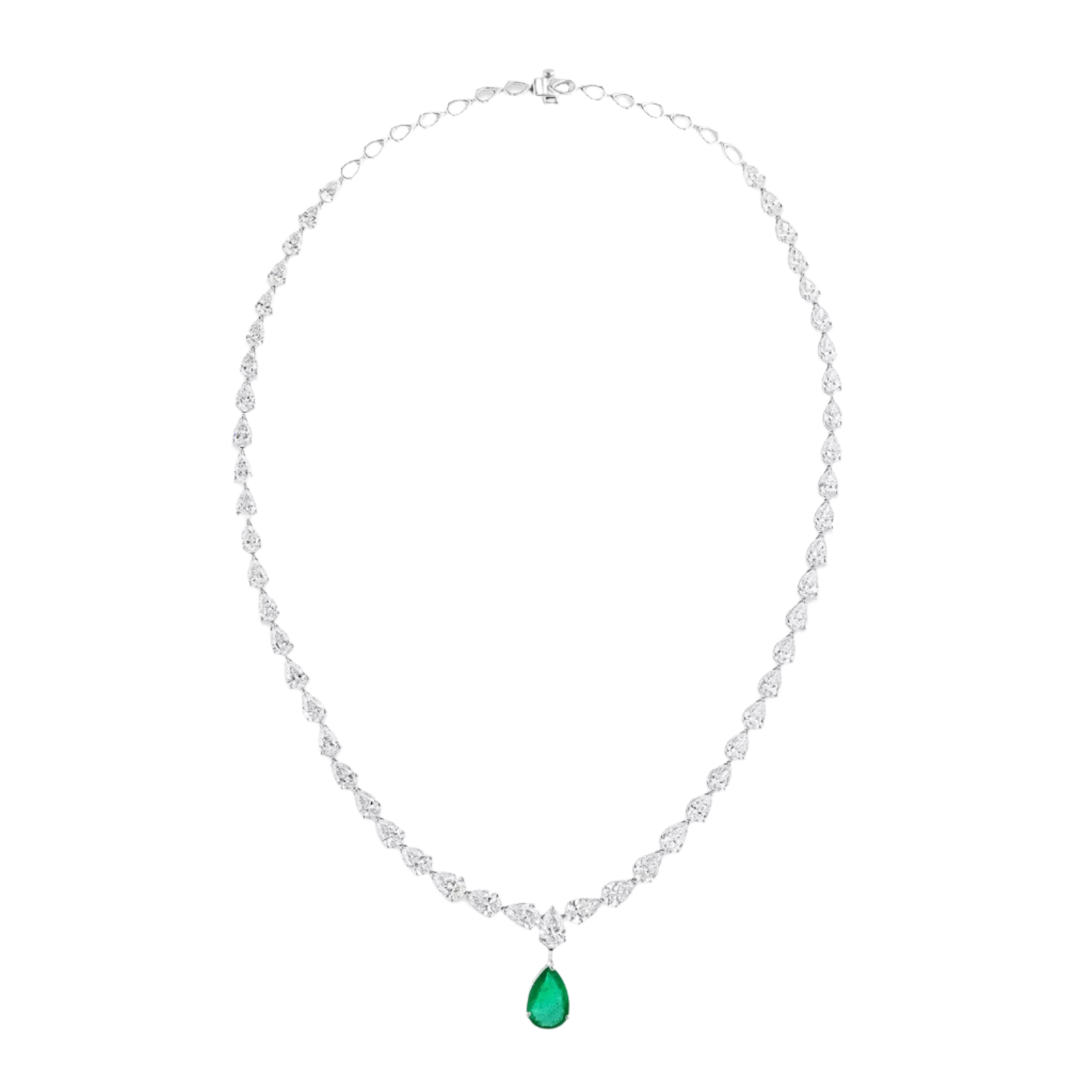 18k Solid White Gold Estate Diamond Necklace with Zambian Emerald 17.73 CTW