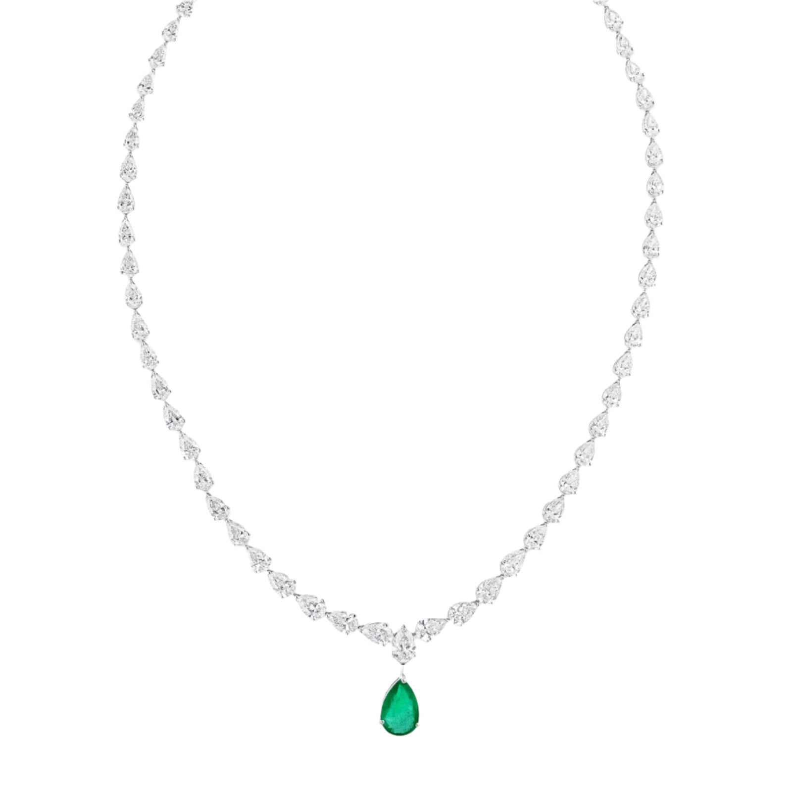 18k Solid White Gold Estate Diamond Necklace with Zambian Emerald 17.73 CTW