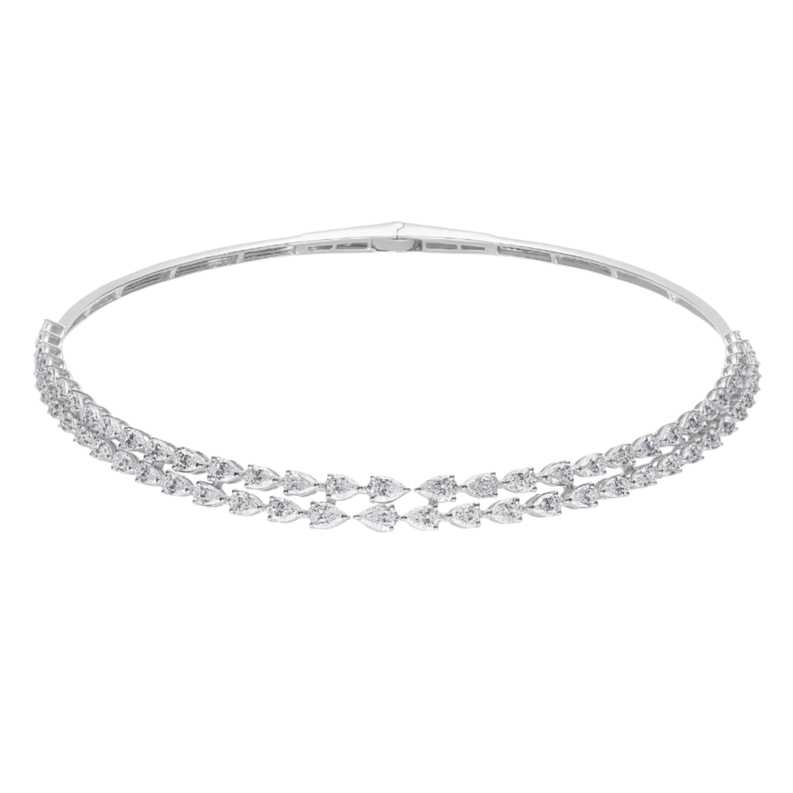 18k Solid White Gold Diamond Decorated Statement Necklace 7.85