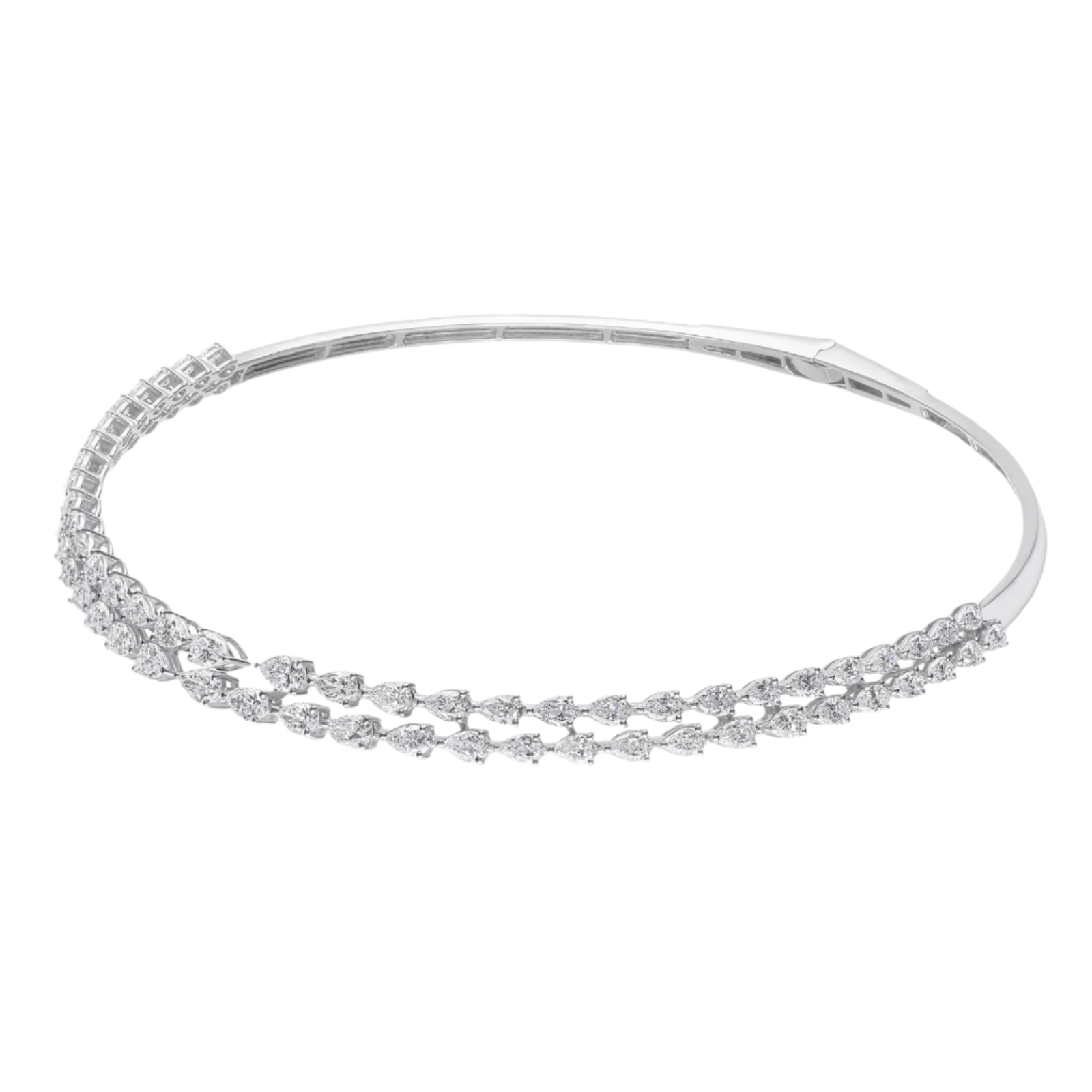 18k Solid White Gold Diamond Decorated Statement Necklace 7.85