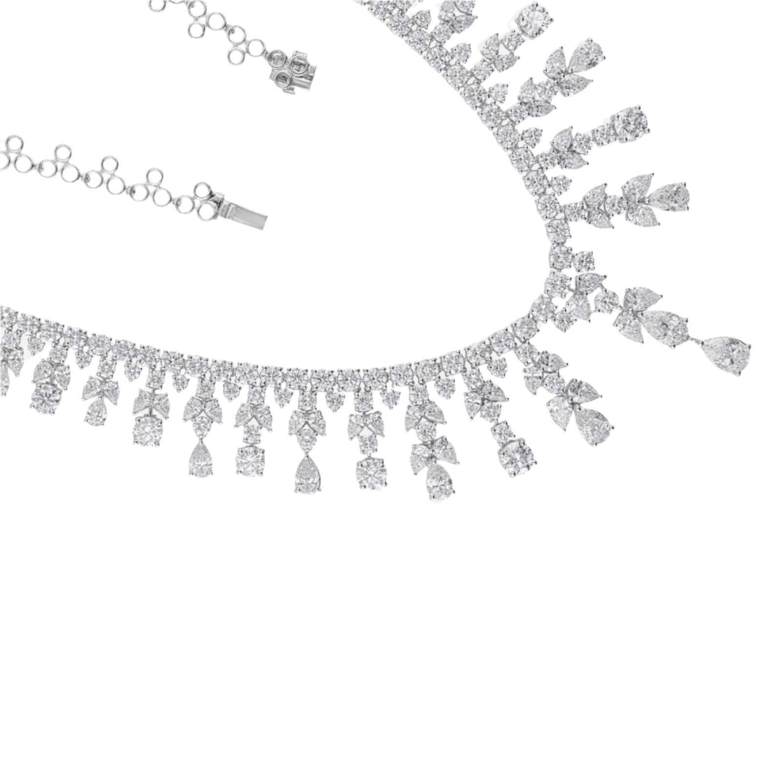 18k Solid White Gold Luxurious Diamond Necklace 37.55 CTW