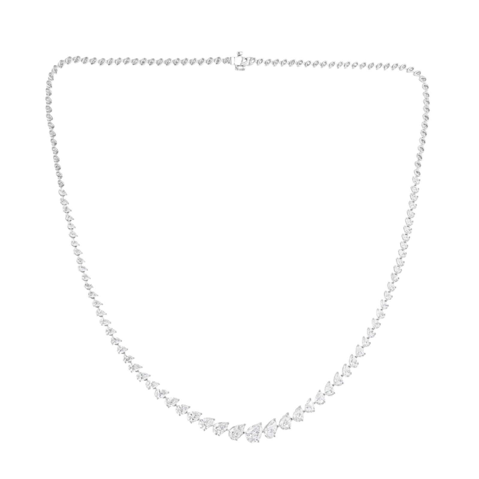 18k Solid White Gold Pear-Shaped Riviera Necklace 22.45 CTW