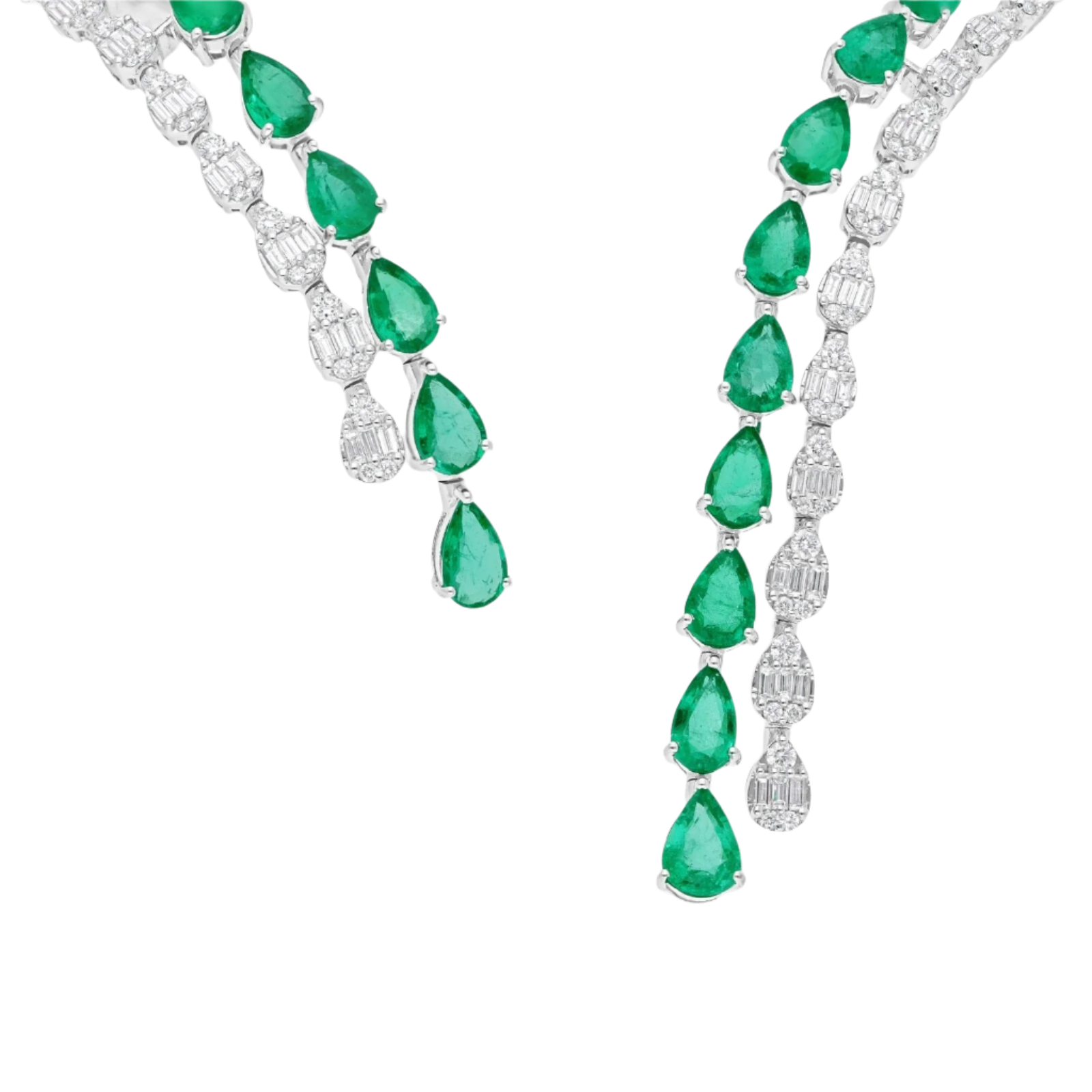 18k Solid White Gold Zambian Emerald Statement Necklace with Diamonds 24.74 CTW