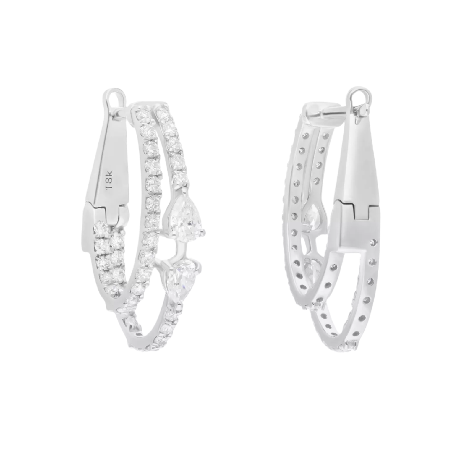 18k Solid White Gold Multi-Shape Geometrical Diamond Hoop Earrings 3.35 CTW