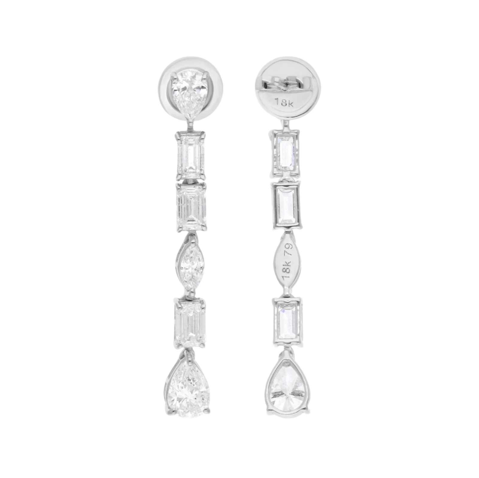 18k Solid White Gold Multi-Shape Diamond Drop Earrings 3.86 CTW