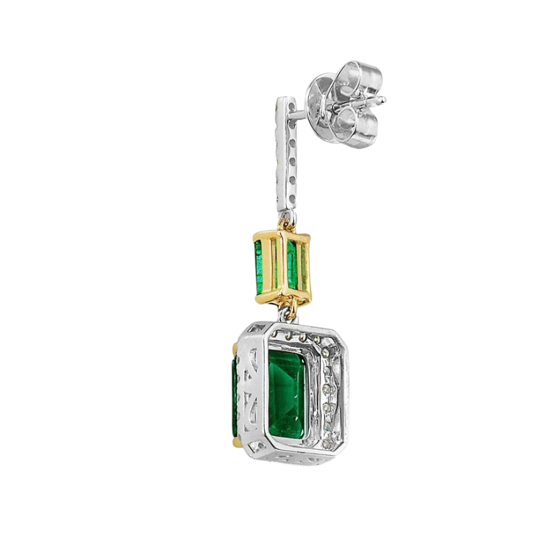 18k Solid White Gold Estate Style Colombian Emerald and Diamond Earrings 7.88 CTW