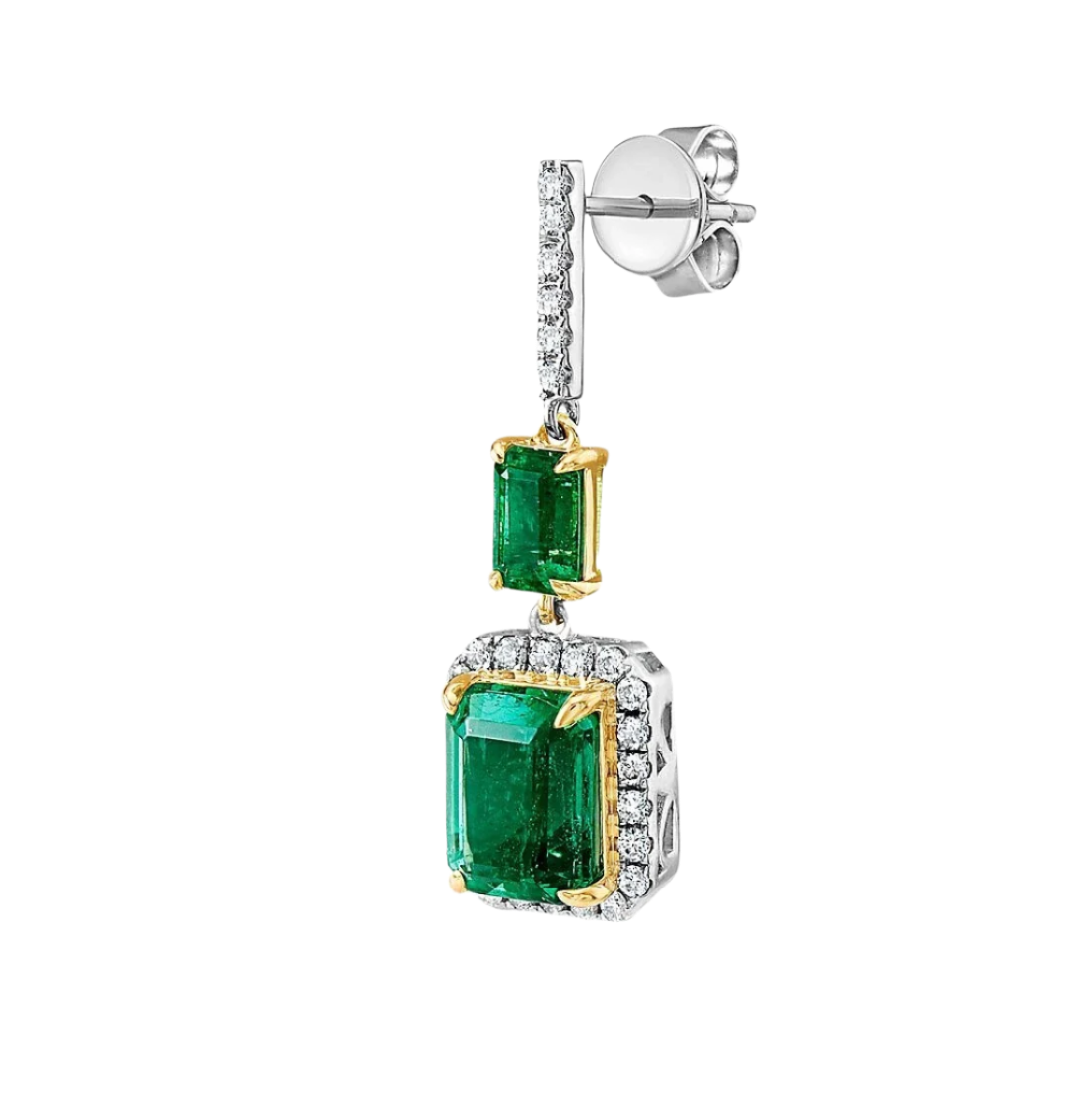18k Solid White Gold Estate Style Colombian Emerald and Diamond Earrings 7.88 CTW