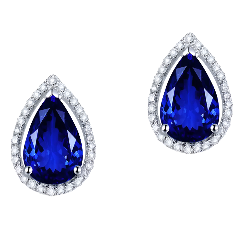 18k Solid White Gold Royal Blue Sapphire and Diamond Statement Studs 4.65 CTW