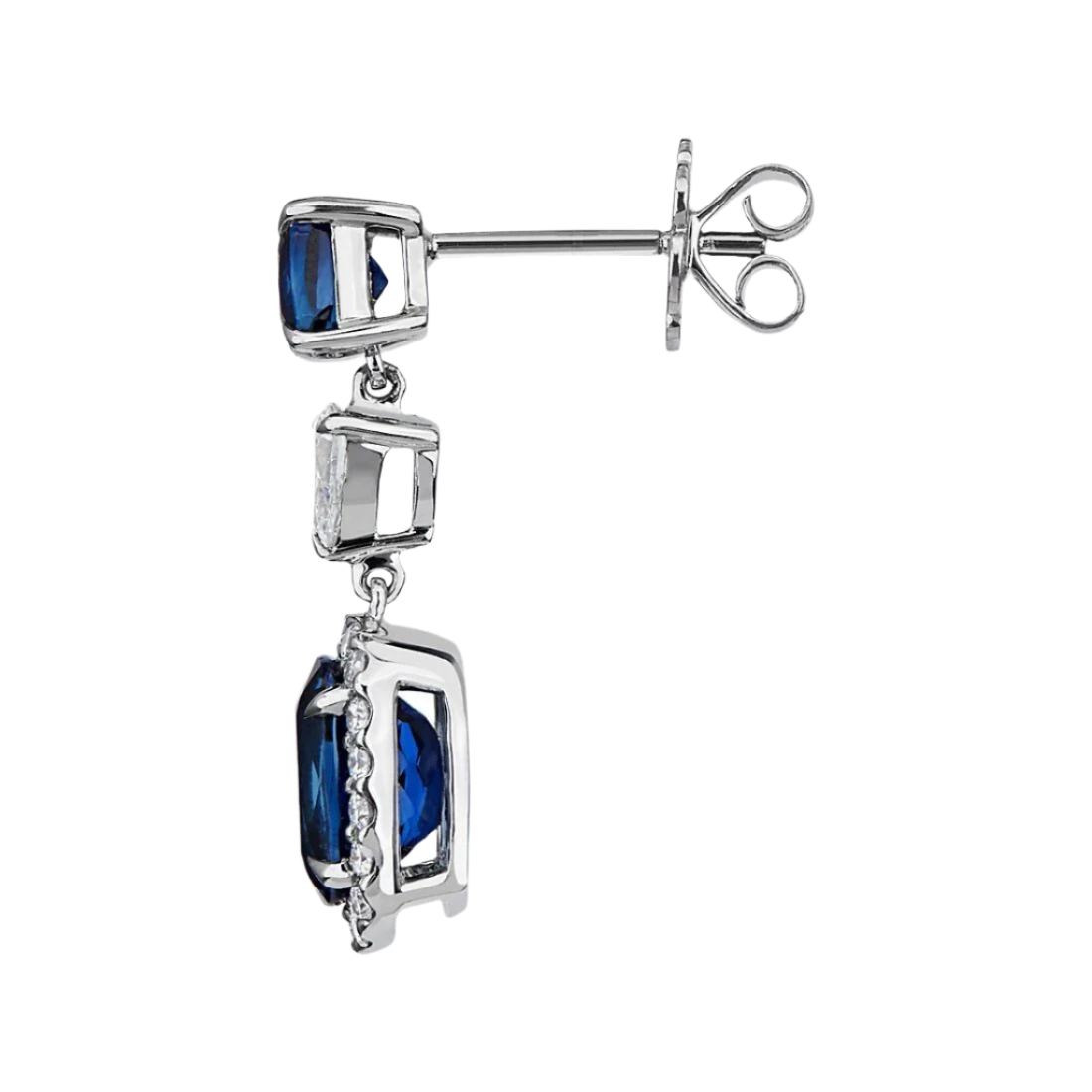 18k Solid White Gold Exquisite Royal Blue Sapphire and Diamond Drop Earrings 12.77 CTW