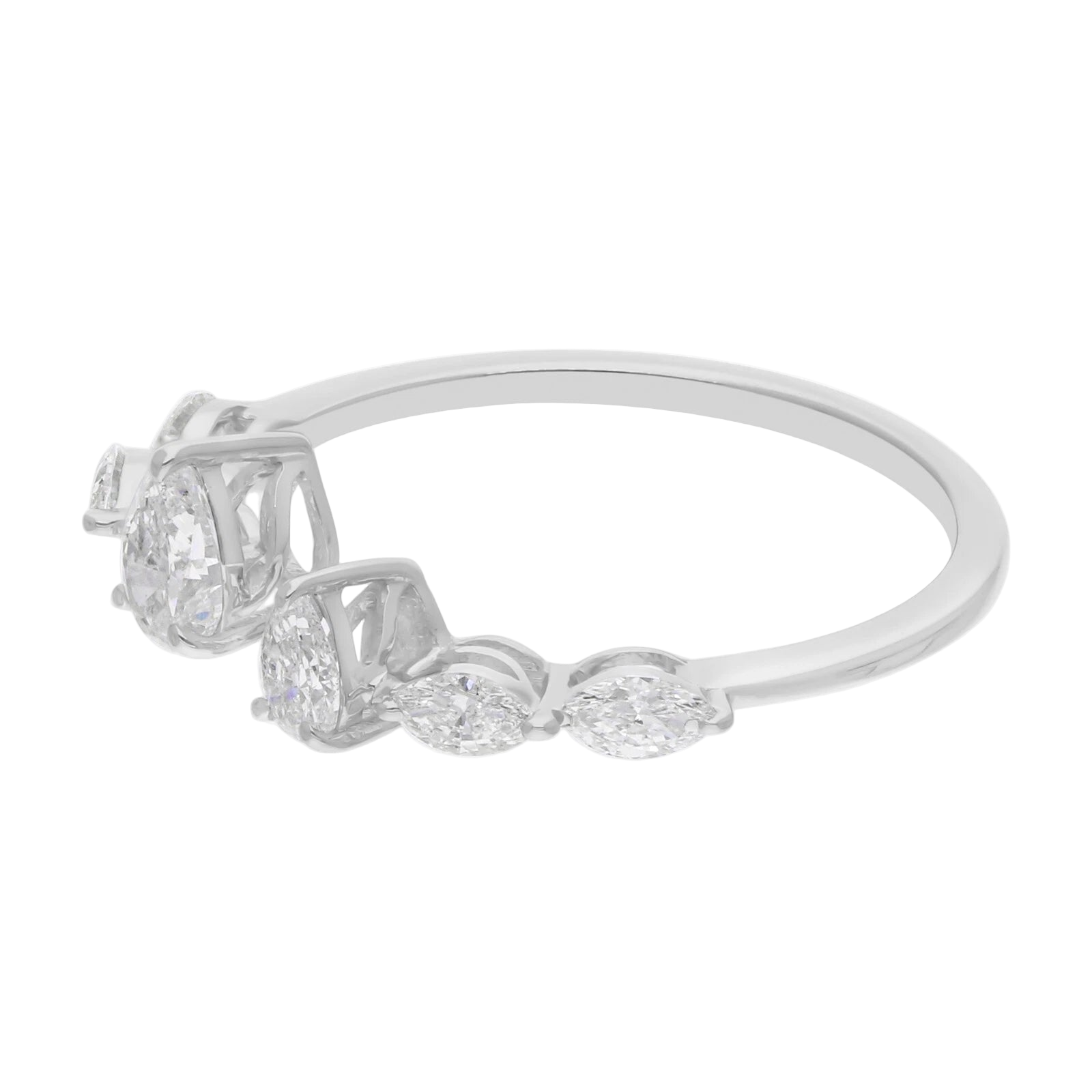 18k Solid White Gold Diamond Decorated Bypass Cocktail Ring 1.74 CTW