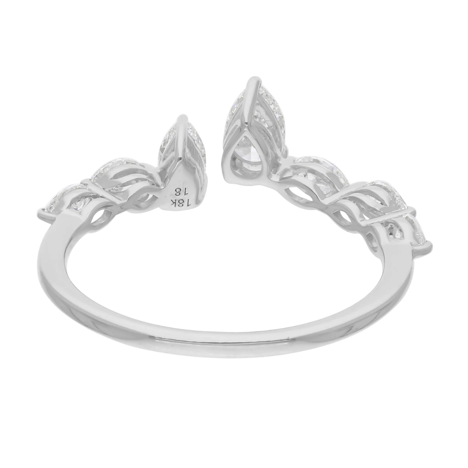 18k Solid White Gold Diamond Decorated Bypass Cocktail Ring 1.74 CTW