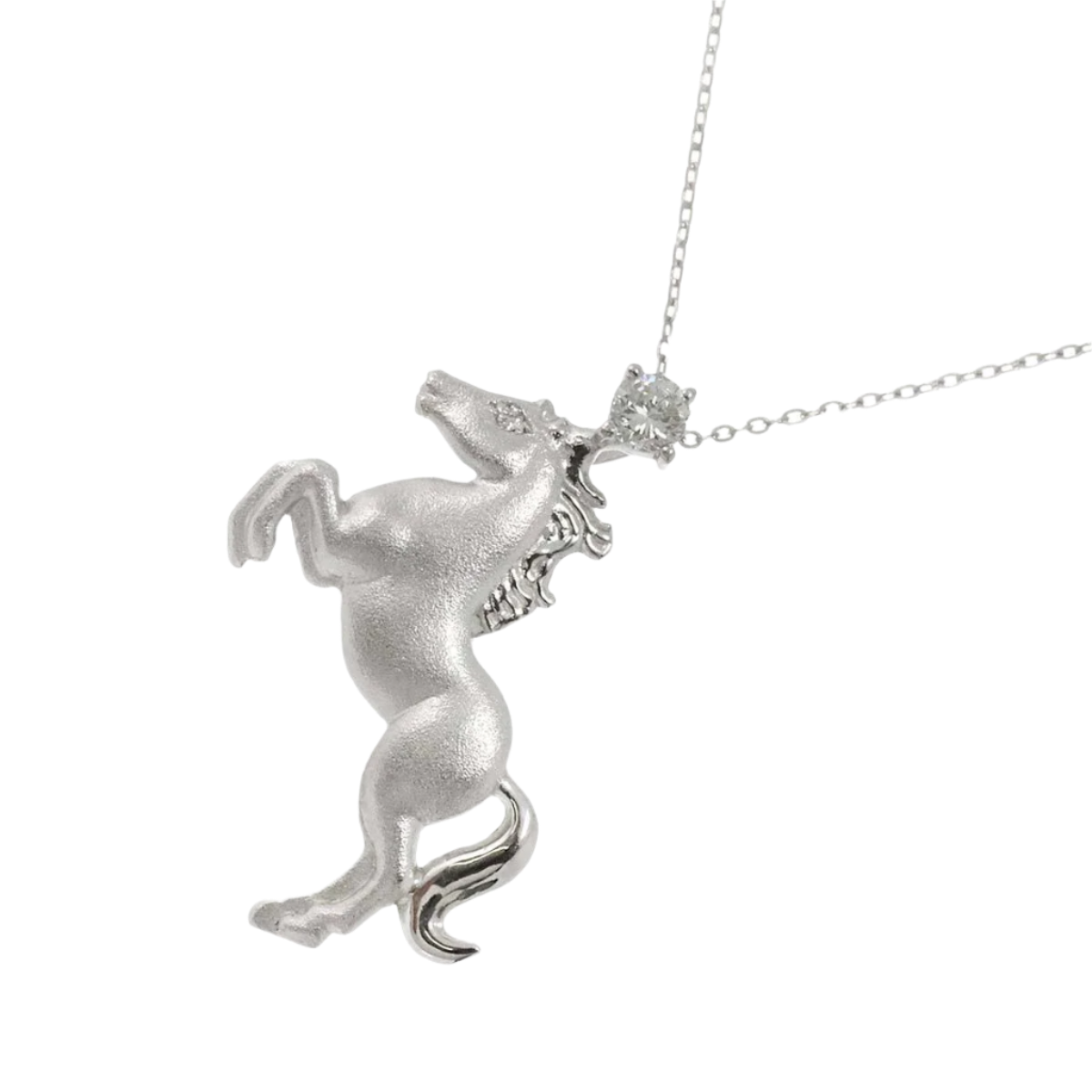 Diamond 0.20ct/0.01ct Horse Necklace in 18k Solid White Gold