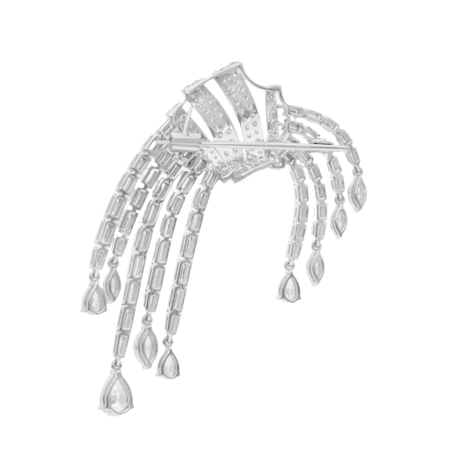 18k Solid White Gold Multi Shape Diamond Decorated Brooch 5.56 CTW