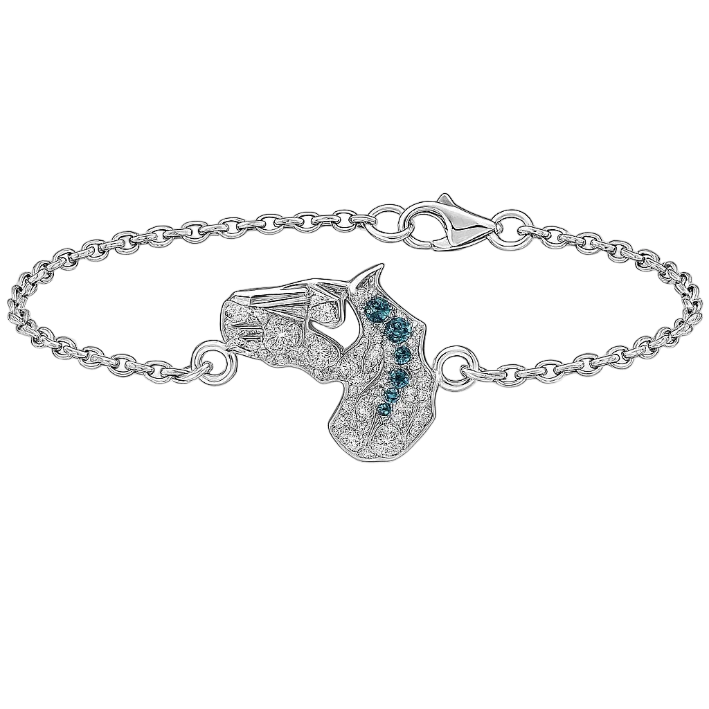 18k Solid White Gold Horse Head Diamond and Sapphire Bracelet 1.12 CTW