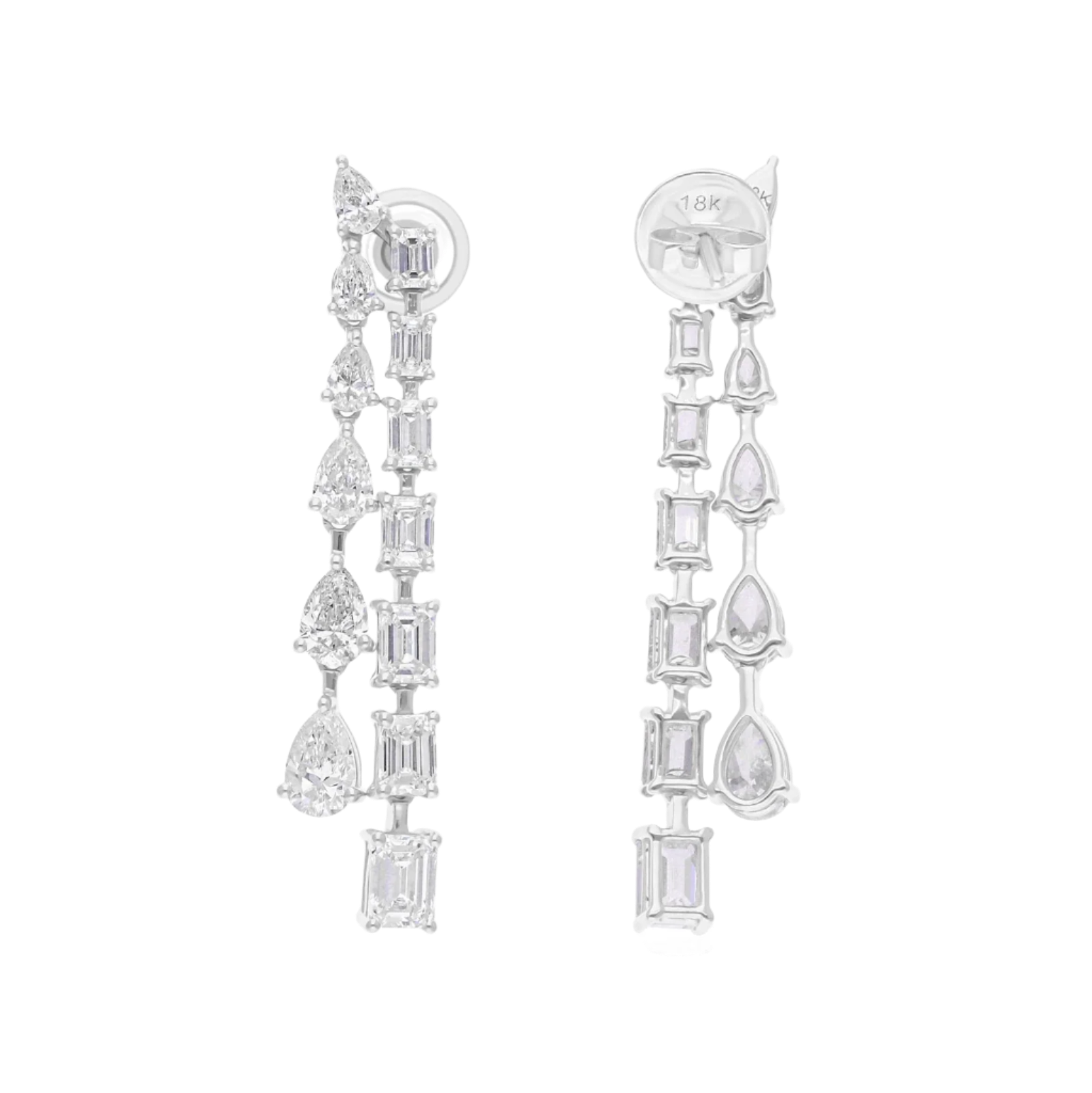 18k Solid White Gold Diamond Decorated Stud Earrings 4.80 CTW